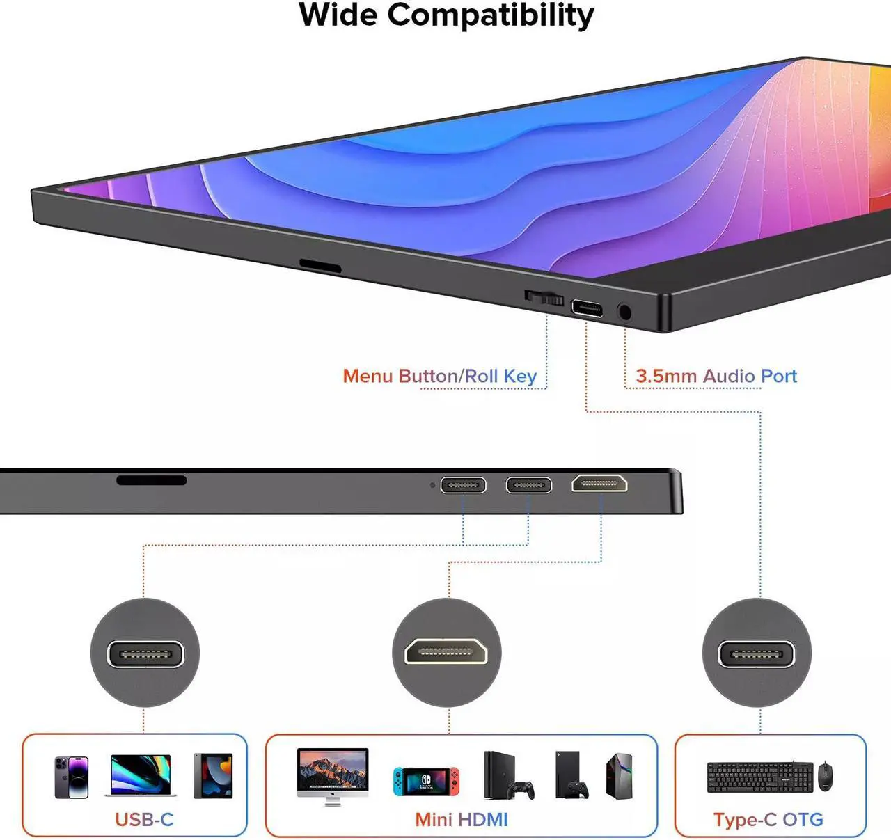 Alt view image 7 of 7 - NEWSOUL Touchscreen 1080P Portable Monitor 15.6" HDMI Dual USB C For Laptop Computer