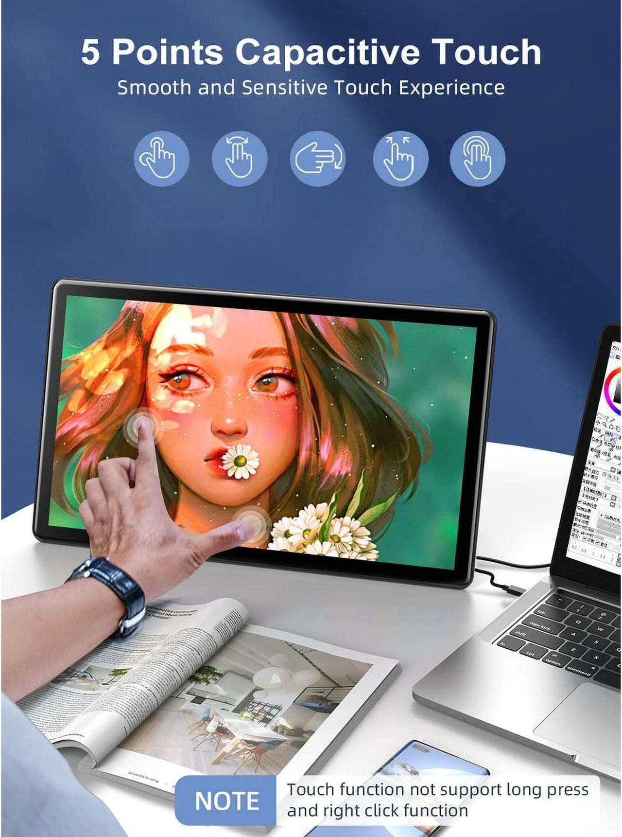 Alt view image 2 of 7 - Touchscreen Gaming Monitor, UPERFECT 15.6 Inch 1080P Portable Laptop Monitor HDMI USB C External Computer Display for Laptop MacBook Phone PS4/5 Switch Xbox Mini PC W/ KickStand