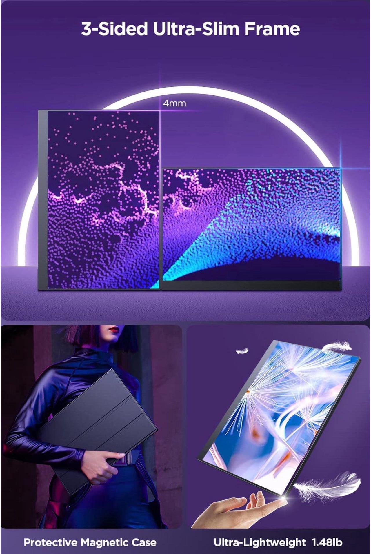 Alt view image 5 of 7 - Portable Monitor 2K 16" Frameless, UPERFECT 500 Nits Brightness 10 Bit Portable Display Screen, IPS HDR FreeSync Eyecare USB C Gaming Monitor 2560X1600 W/ VESA, 1200:1 16:10 Ultra-Wide & Lightweight