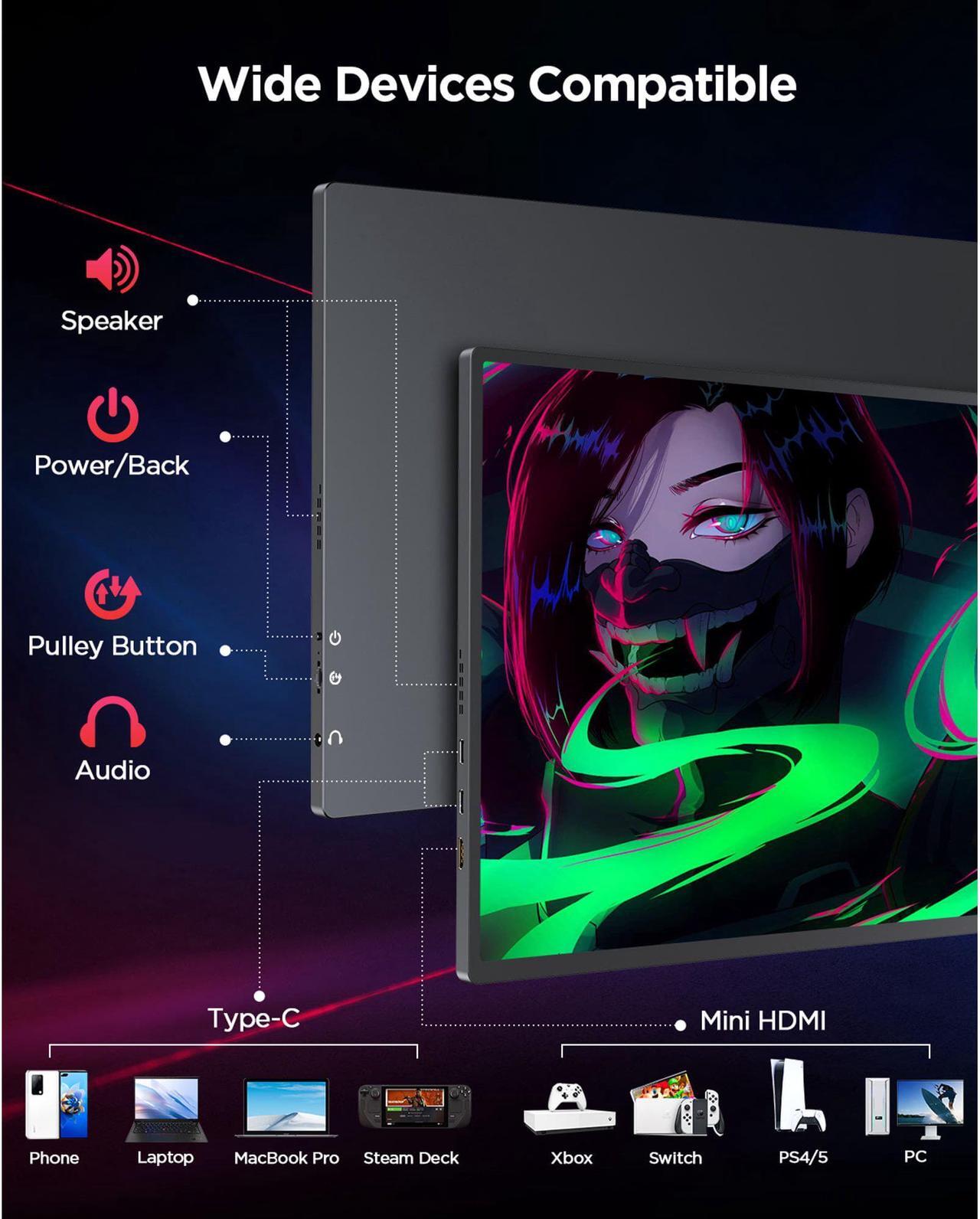 Alt view image 3 of 7 - UPERFECT 16" Portable Monitor 2K 144HZ HDR FreeSync Portable Gaming Monitor For Laptop, PS5, Xbox, Switch