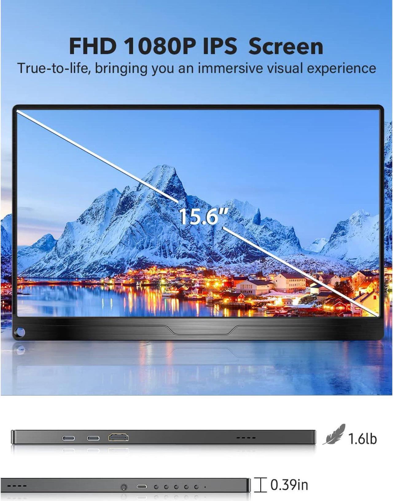 Alt view image 2 of 7 - UPERFECT Portable Monitor, 15.6" 1080P FHD 350 Nits Brightness Computer Display HDMI USB Type-C with Speakers for Laptop PC Cellphone Xbox