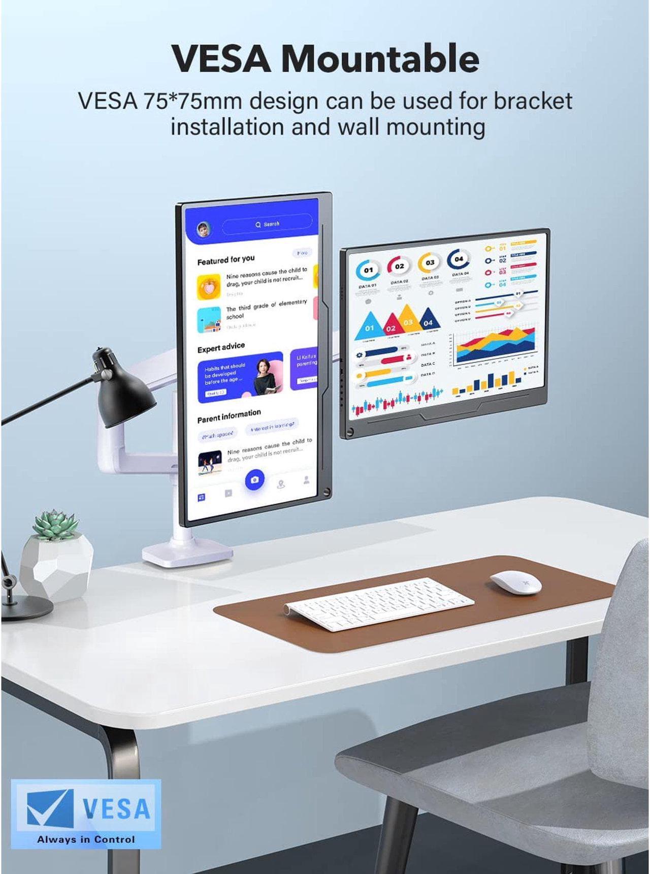 Alt view image 5 of 7 - UPERFECT Portable Monitor, 15.6" 1080P FHD 350 Nits Brightness Computer Display HDMI USB Type-C with Speakers for Laptop PC Cellphone Xbox