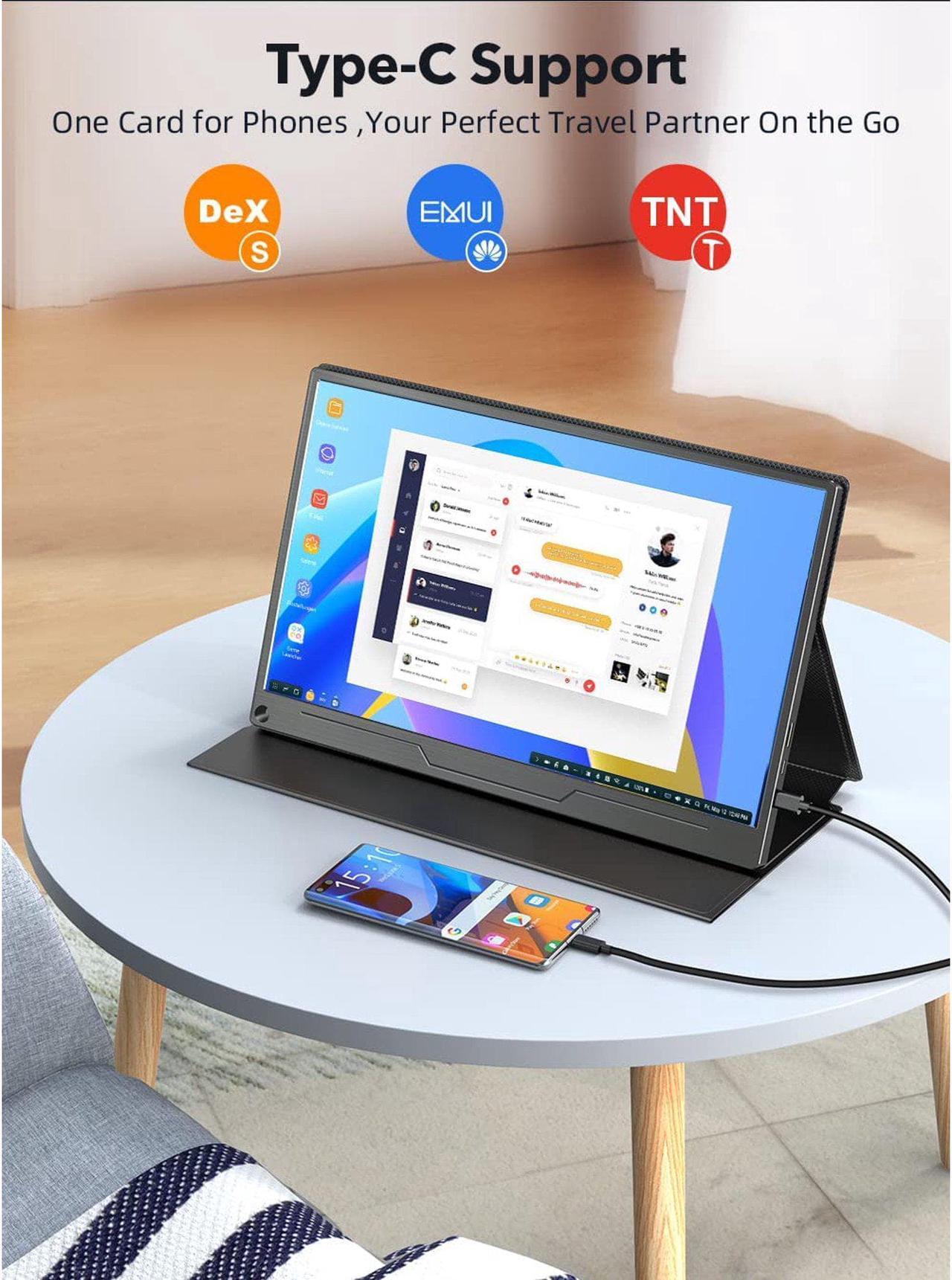 Alt view image 4 of 7 - UPERFECT Portable Monitor, 15.6" 1080P FHD 350 Nits Brightness Computer Display HDMI USB Type-C with Speakers for Laptop PC Cellphone Xbox