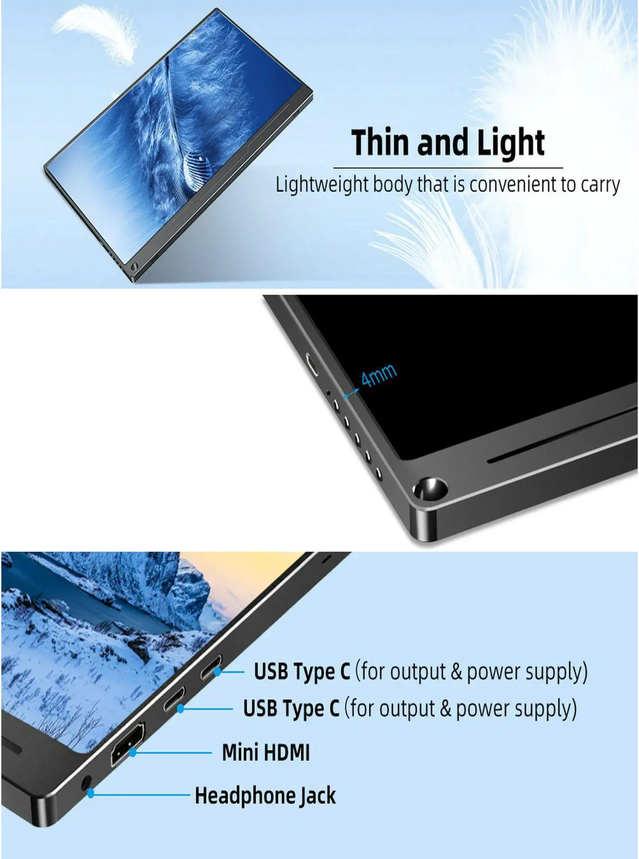 Alt view image 6 of 7 - UPERFECT Portable Monitor 15.6'' 1080P FHD VESA | 100% sRGB High Color Gamut Computer Display | External Laptop Monitor IPS HDR Eye Care Gaming Screen | HDMI USB Type C OTG Dual Speakers
