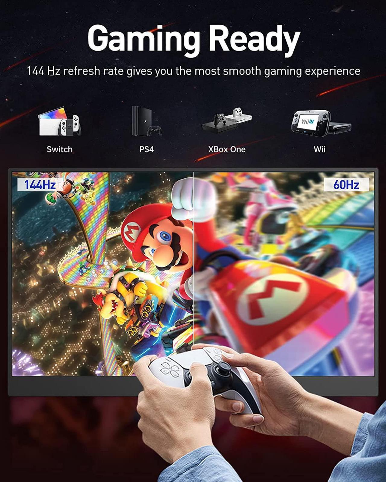 Alt view image 2 of 7 - Portable Monitor 144hz 17.3 inch 100% sRGB FHD HDR IPS 1920x1080 VESA Ultra-Slim Screen Dual Speakers with Type-C Mini HDMI for Laptop Phone PC Switch ps5 Xbox MacBook Mac