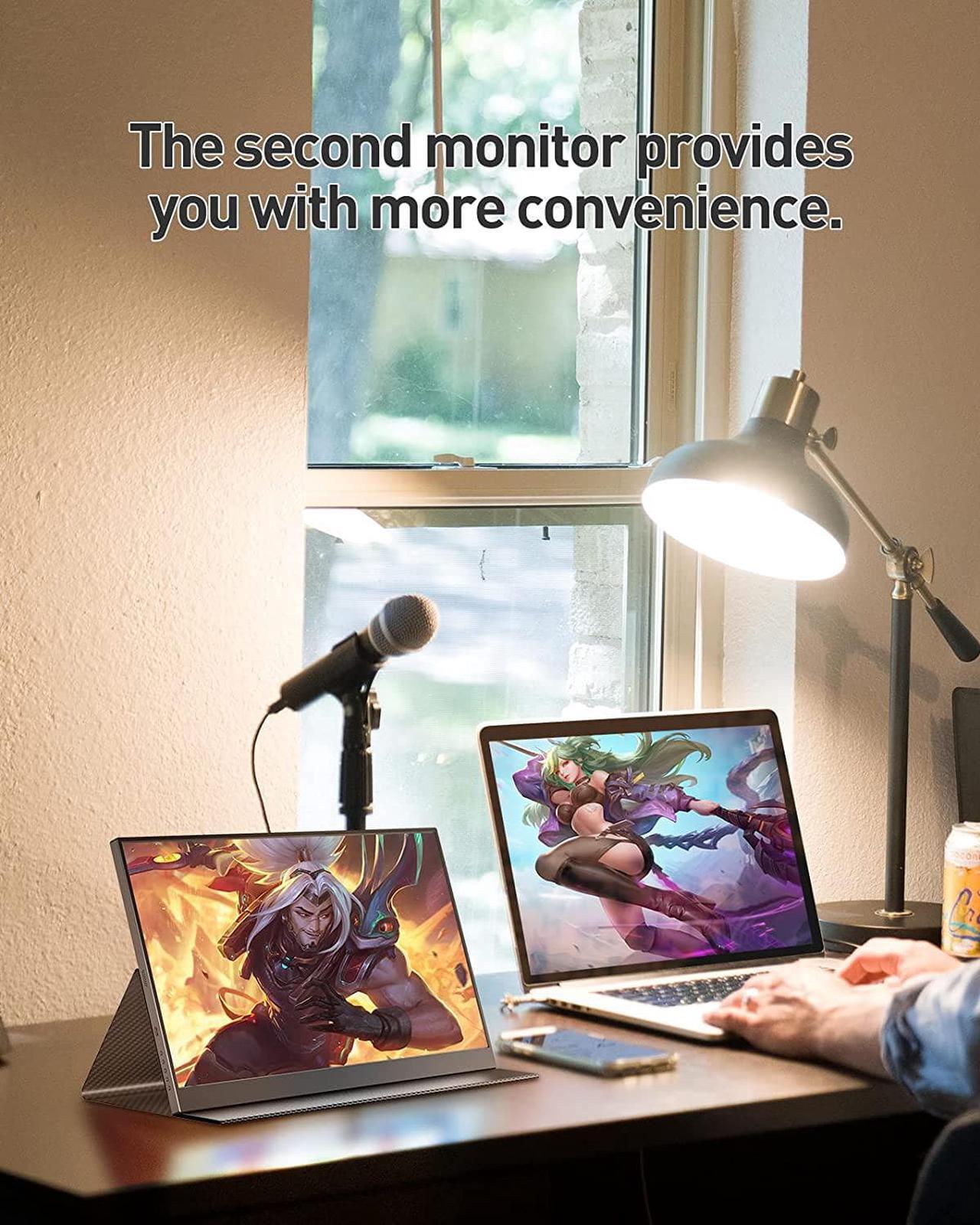 Alt view image 3 of 7 - Portable Monitor 144hz 17.3 inch 100% sRGB FHD HDR IPS 1920x1080 VESA Ultra-Slim Screen Dual Speakers with Type-C Mini HDMI for Laptop Phone PC Switch ps5 Xbox MacBook Mac