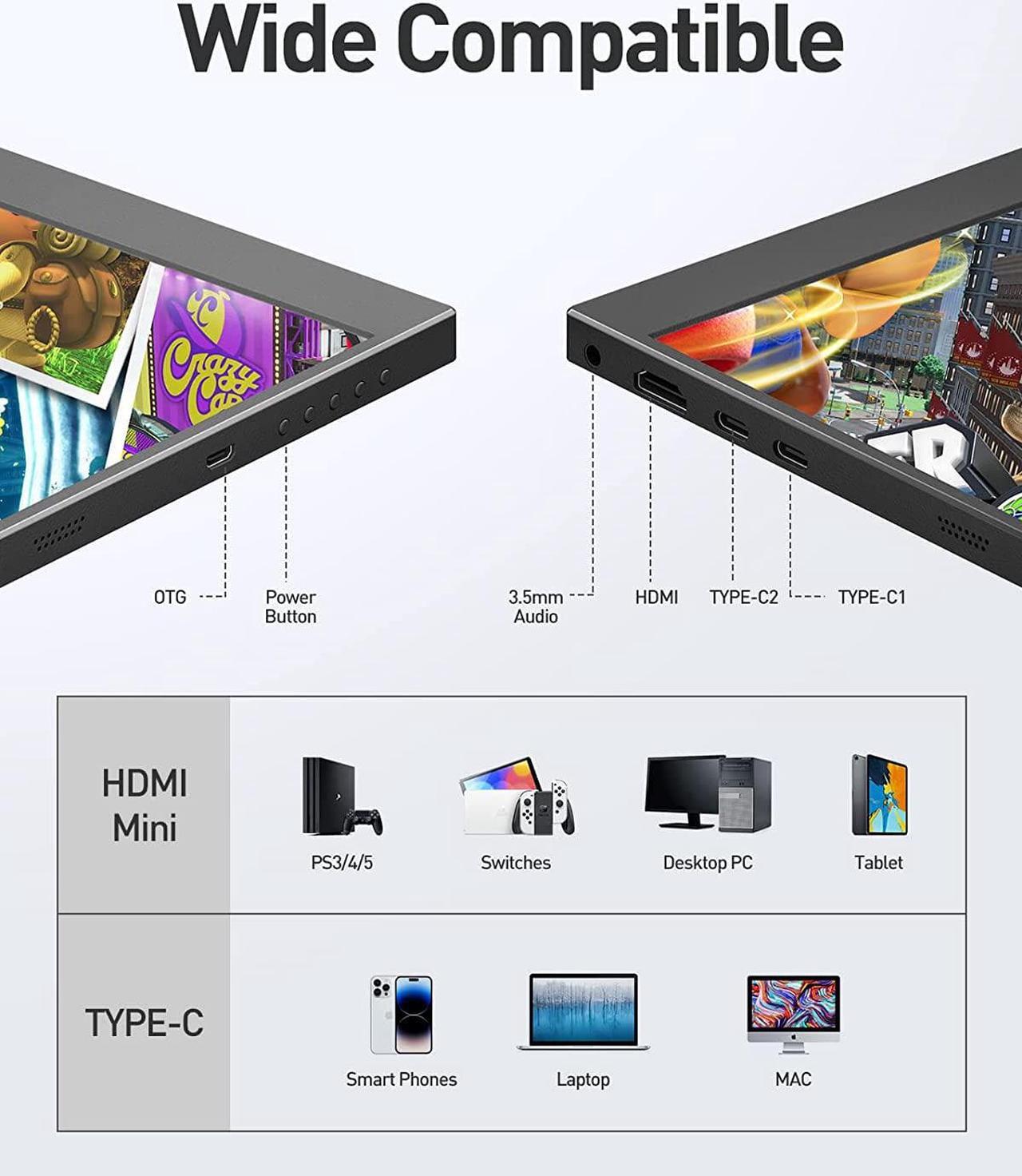 Alt view image 6 of 7 - Portable Monitor 144hz 17.3 inch 100% sRGB FHD HDR IPS 1920x1080 VESA Ultra-Slim Screen Dual Speakers with Type-C Mini HDMI for Laptop Phone PC Switch ps5 Xbox MacBook Mac
