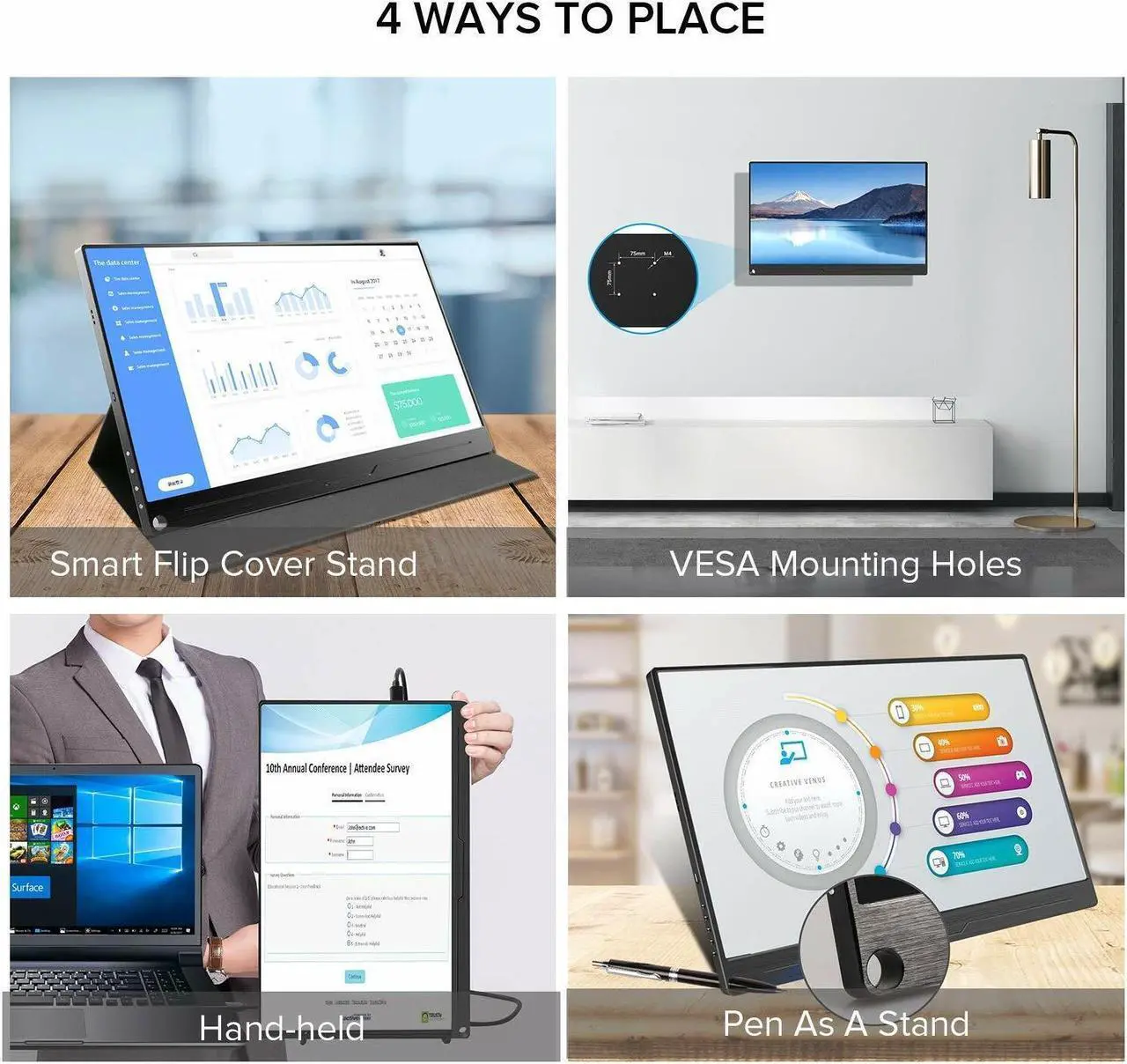 Alt view image 7 of 7 - UPERFECT Portable Monitor 15.6'' 1080P FHD VESA | 100% sRGB High Color Gamut Computer Display | External Laptop Monitor IPS HDR Eye Care Gaming Screen | HDMI USB Type C OTG Dual Speakers