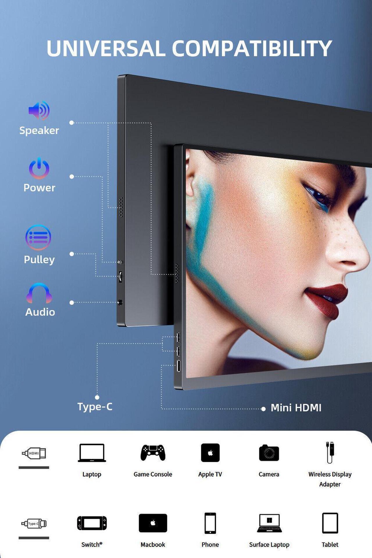 Alt view image 7 of 7 - UPERFECT 18.5" 1080P Portable Monitor VESA & Speakers, Frameless IPS HDR Gaming Monitor