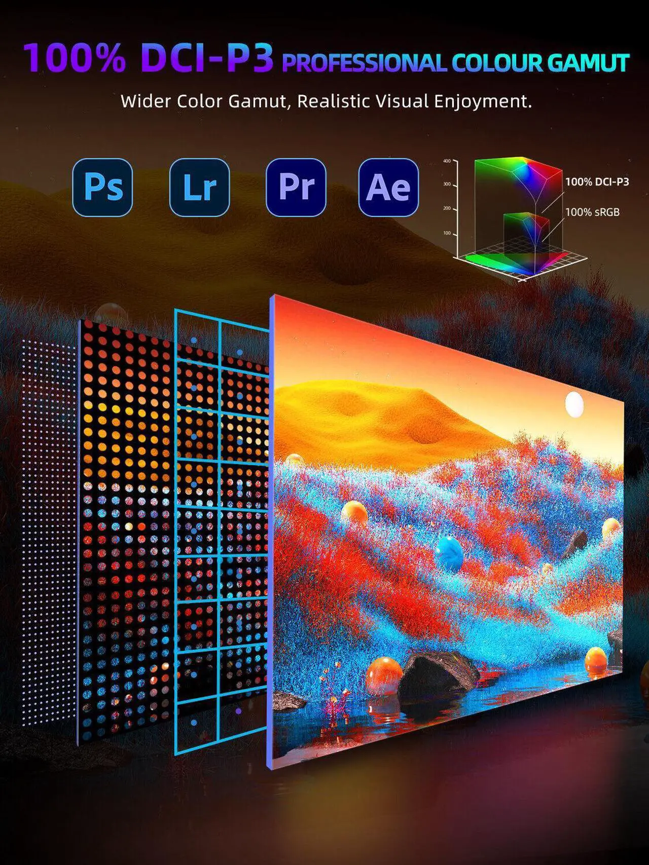Alt view image 5 of 7 - UPERFECT 17.3" Portable Monitor 2560*1440 144Hz FreeSync Gaming Monitor for PS5 Xbox
