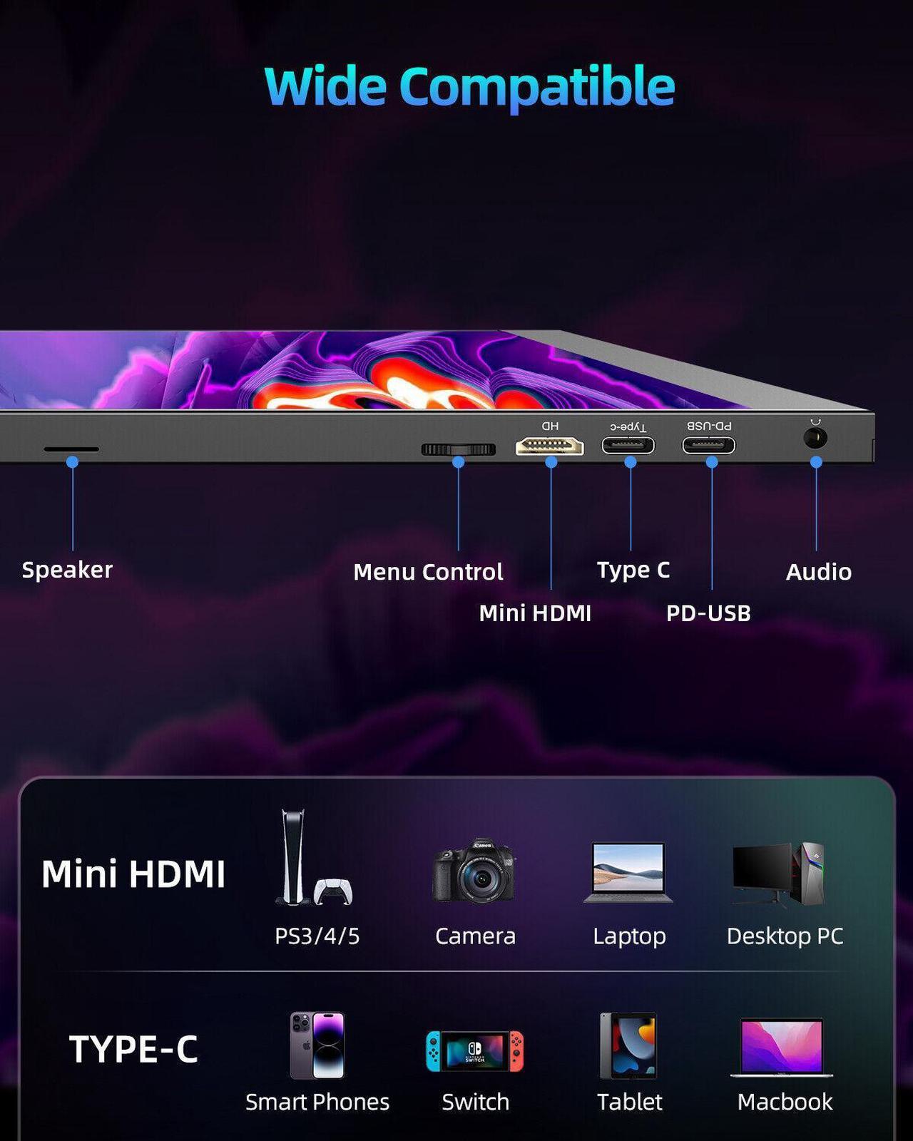 Alt view image 6 of 7 - UPERFECT 144 Hz Gaming Monitor 2560 x 1600 HDR Portable Monitor Narrow Border, Frosted Monitor Plug and Play, Widely Compatible With Housing and Integrated Speakers