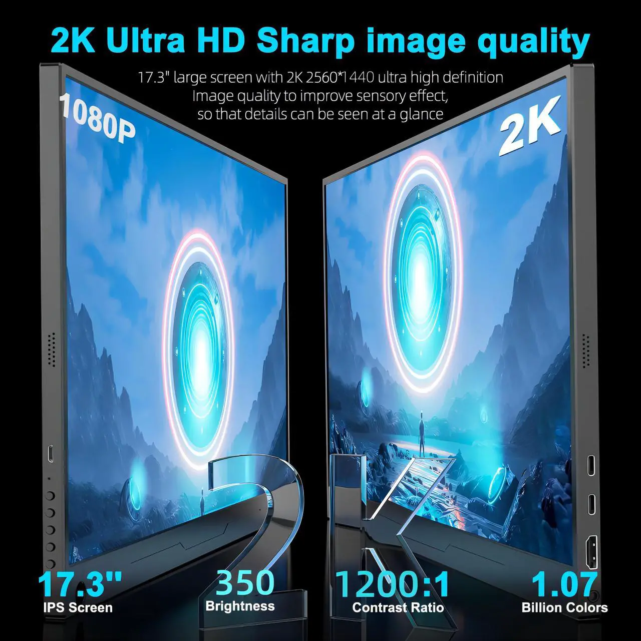 Alt view image 2 of 7 - UPERFECT 17.3" Portable Monitor 2560*1440 144Hz FreeSync Gaming Monitor for PS5 Xbox