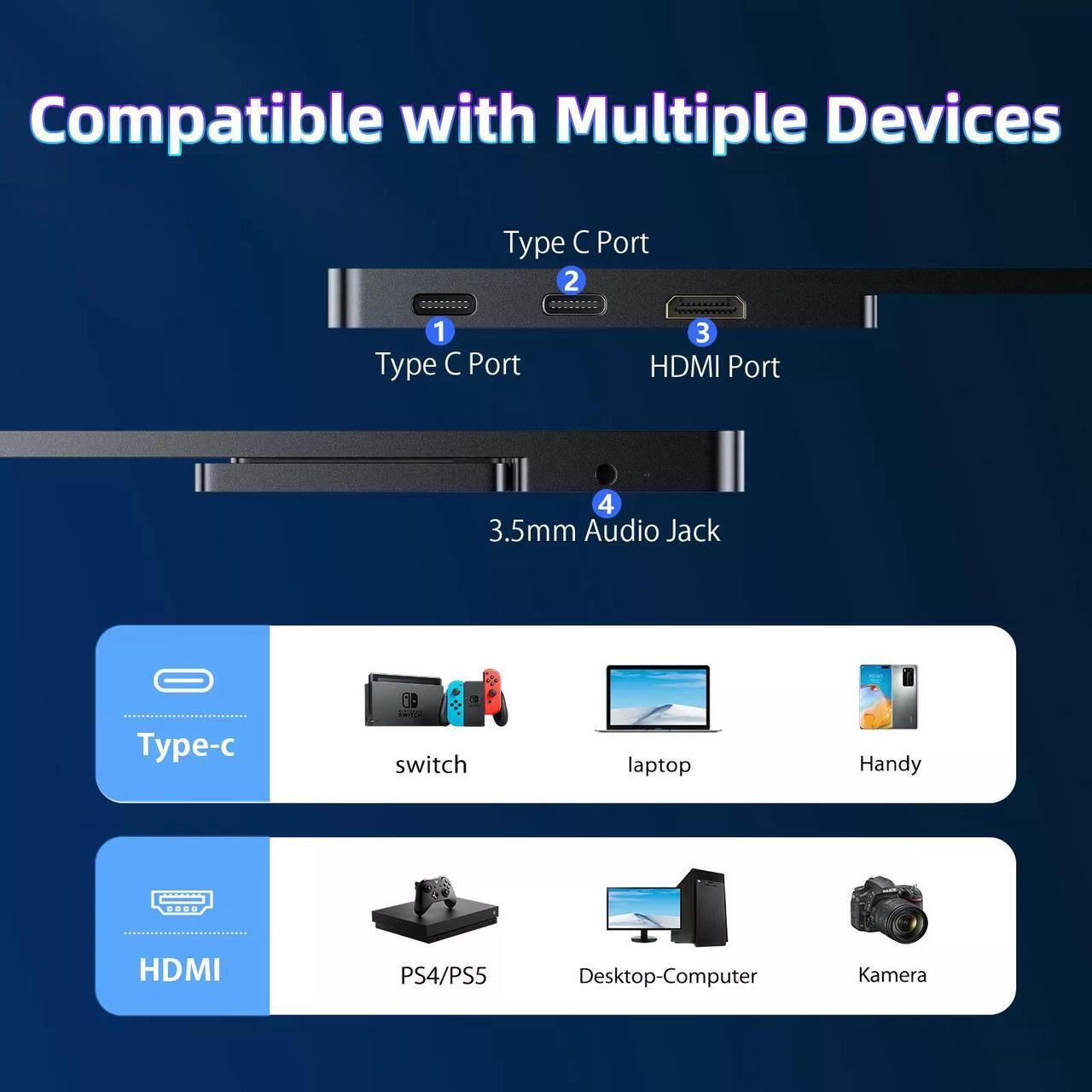 Alt view image 5 of 7 - UPERFECT 4K Monitor 13.3 Inch 3840x2160 Portable Monitor 4K Gaming Monitor USB C Screen UHD Travel Monitor w/Satnd & Speakers