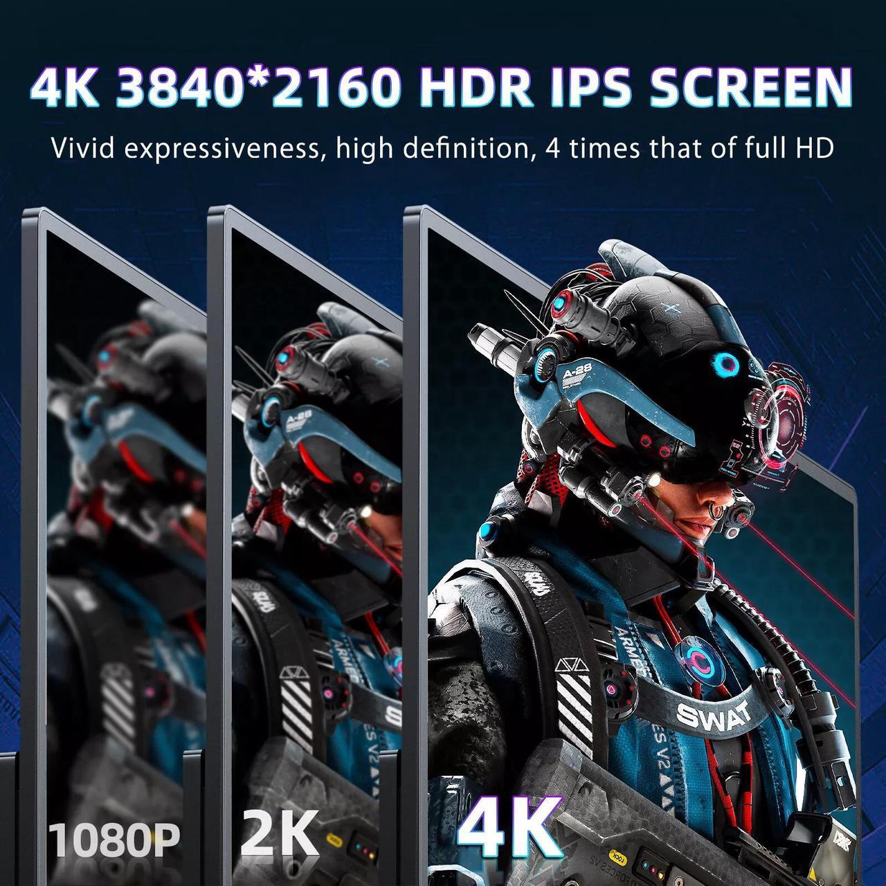 Alt view image 2 of 7 - UPERFECT 4K Monitor 13.3 Inch 3840x2160 Portable Monitor 4K Gaming Monitor USB C Screen UHD Travel Monitor w/Satnd & Speakers