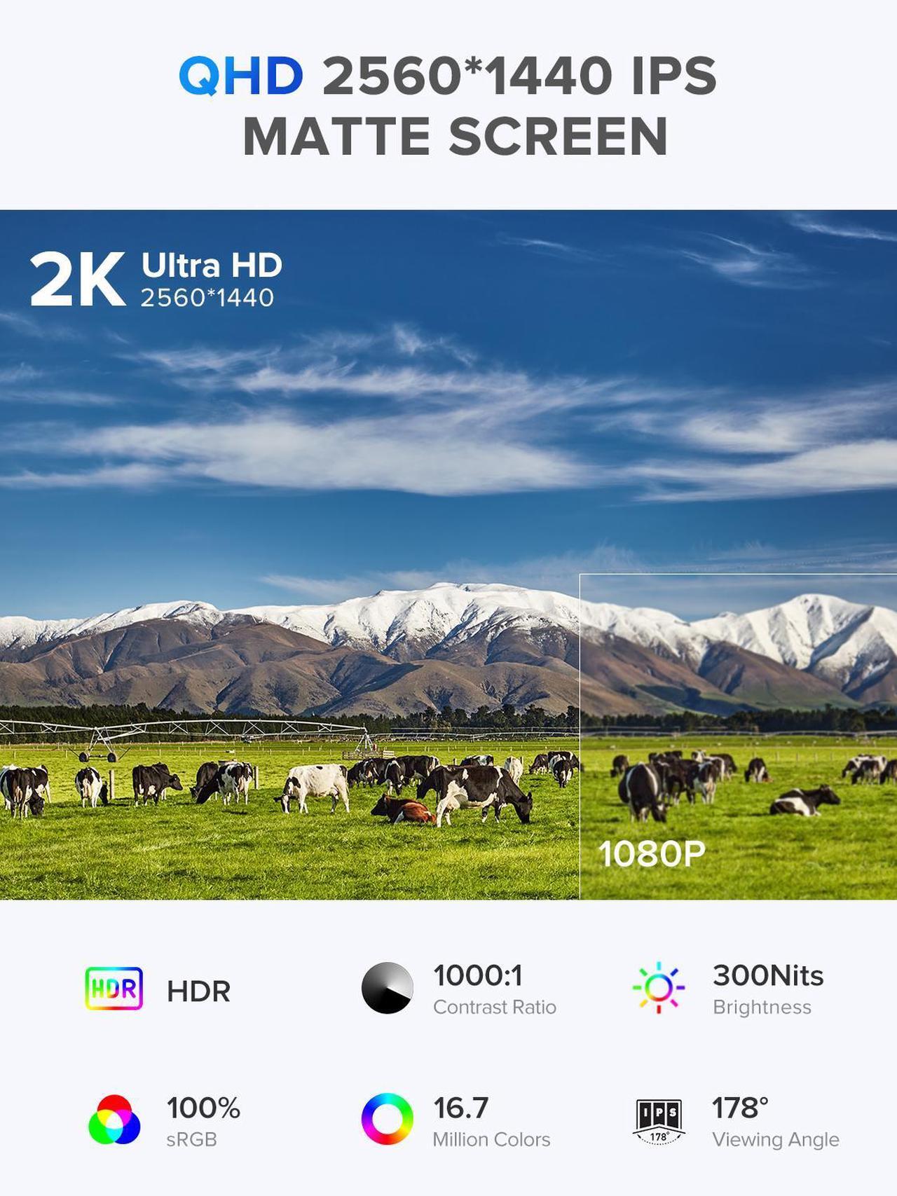 Alt view image 3 of 7 - UPERFECT 22" 2K Touchscreen Portable Monitor w/VESA & 180°Adjustable Stand 2560x1440 QHD FreeSync IPS HDR Large Gaming Monitor USB-C HDMI Travel Second Monitor for Laptops, Steamdeck, MacBook, Phones