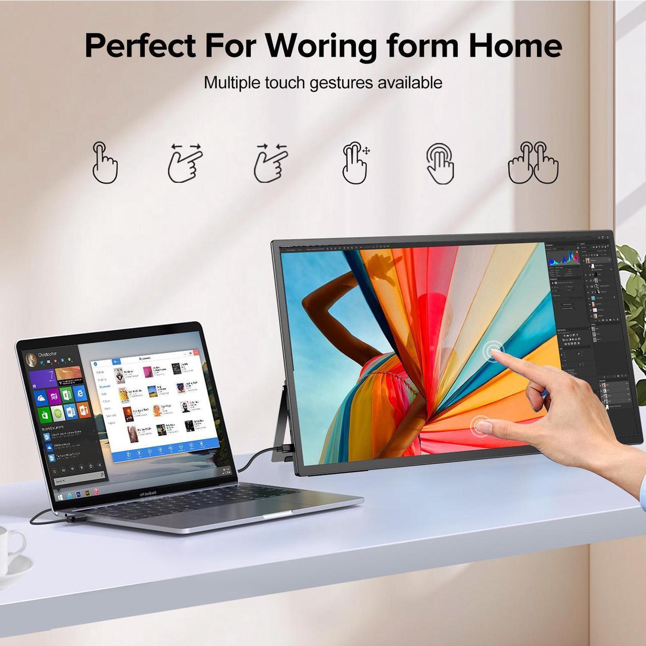 Alt view image 2 of 7 - UPERFECT 21.5" 120Hz Touchscreen Portable Monitor with Kickstand & VESA Mount, HDMI & Type-C, for Gaming, Laptops, Steamdeck, MacBook, Phones, Mini PC