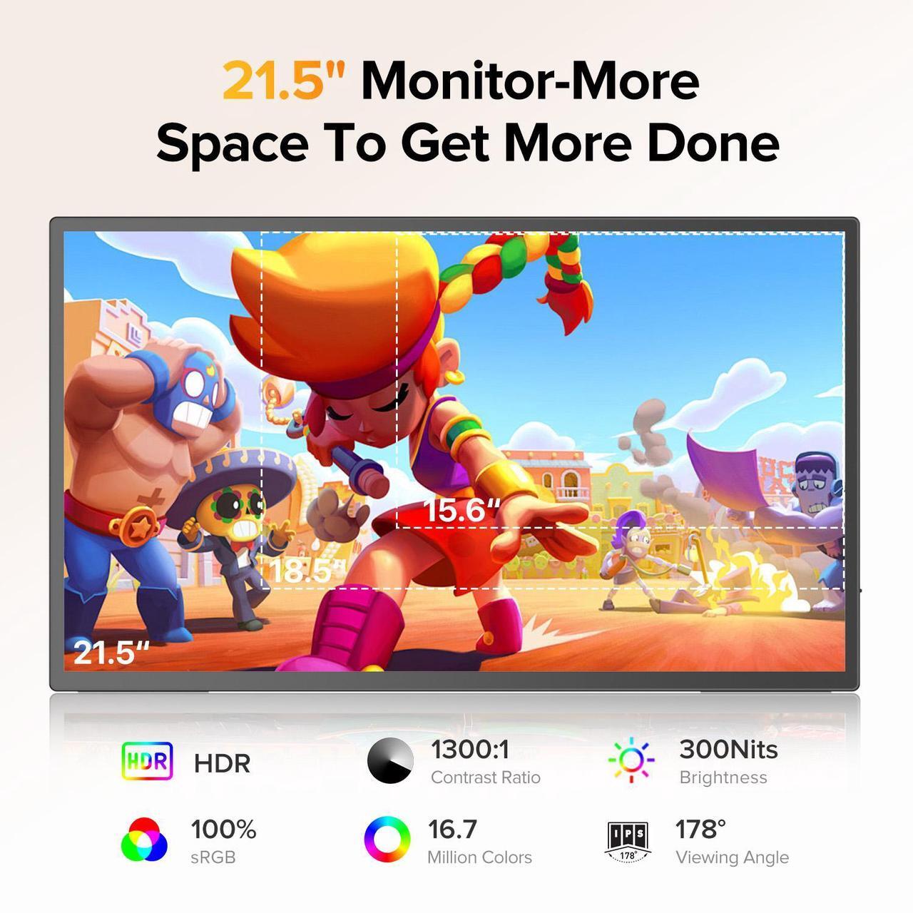 Alt view image 3 of 7 - UPERFECT 21.5" 120Hz Touchscreen Portable Monitor with Kickstand & VESA Mount, HDMI & Type-C, for Gaming, Laptops, Steamdeck, MacBook, Phones, Mini PC