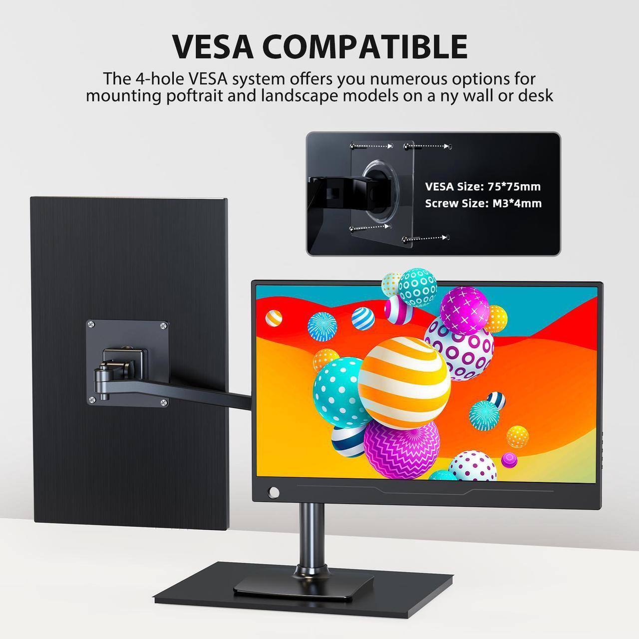Alt view image 3 of 7 - UPERFECT 14" 1080P Portable Touchscreen Monitor with IPS Panel, FreeSync, HDR, Multi-Touch, Built-in Speakers & VESA Mount for Laptop, PC, Console