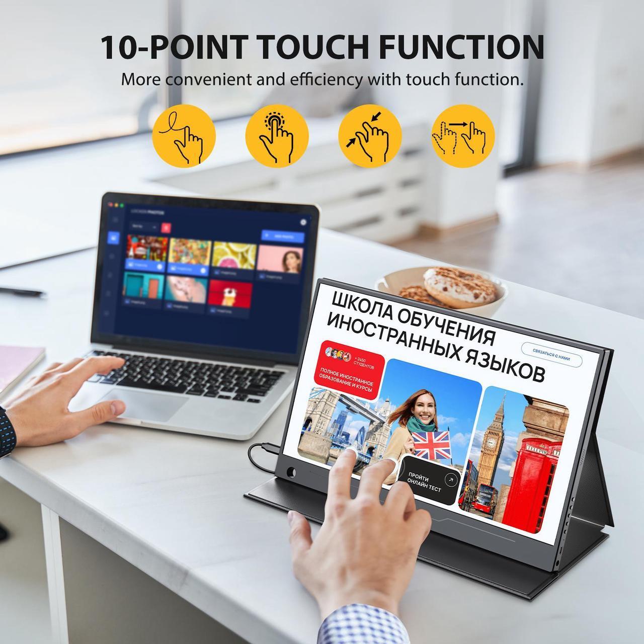 Alt view image 2 of 7 - UPERFECT 14" 1080P Portable Touchscreen Monitor with IPS Panel, FreeSync, HDR, Multi-Touch, Built-in Speakers & VESA Mount for Laptop, PC, Console