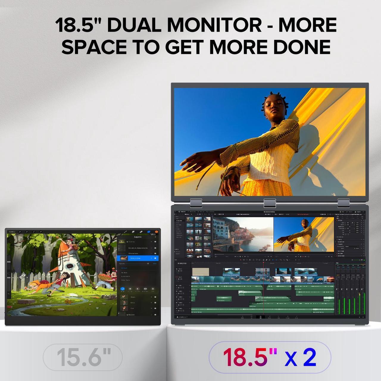 Alt view image 2 of 7 - UPERFECT 18.5" 100Hz Dual Touchscreen Monitor with HDR, 360° Folding, VESA & Stand for Laptop, PC, Phone, Game Console (Plug & Play, No Driver Needed)