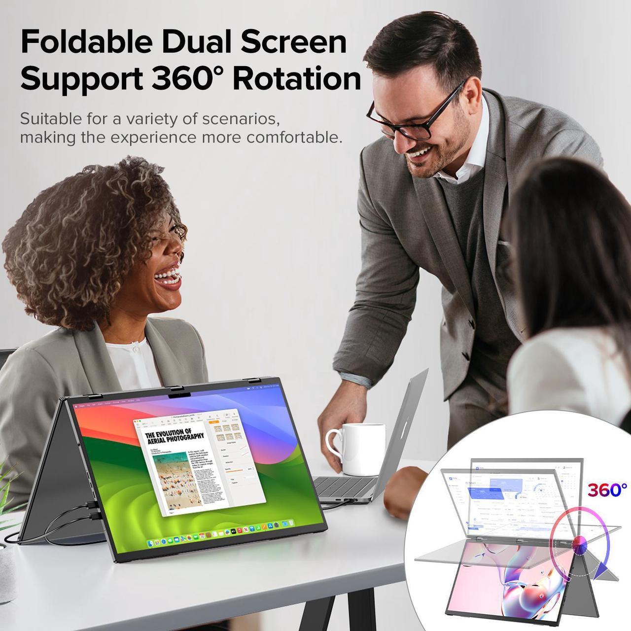 Alt view image 5 of 7 - UPERFECT 18.5" 100Hz Dual Touchscreen Monitor with HDR, 360° Folding, VESA & Stand for Laptop, PC, Phone, Game Console (Plug & Play, No Driver Needed)