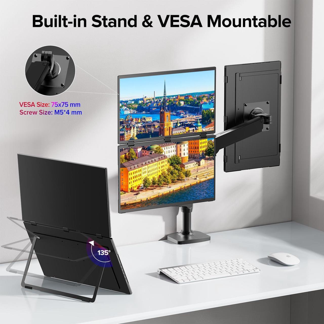 Alt view image 6 of 7 - UPERFECT 18.5" 100Hz Dual Touchscreen Monitor with HDR, 360° Folding, VESA & Stand for Laptop, PC, Phone, Game Console (Plug & Play, No Driver Needed)