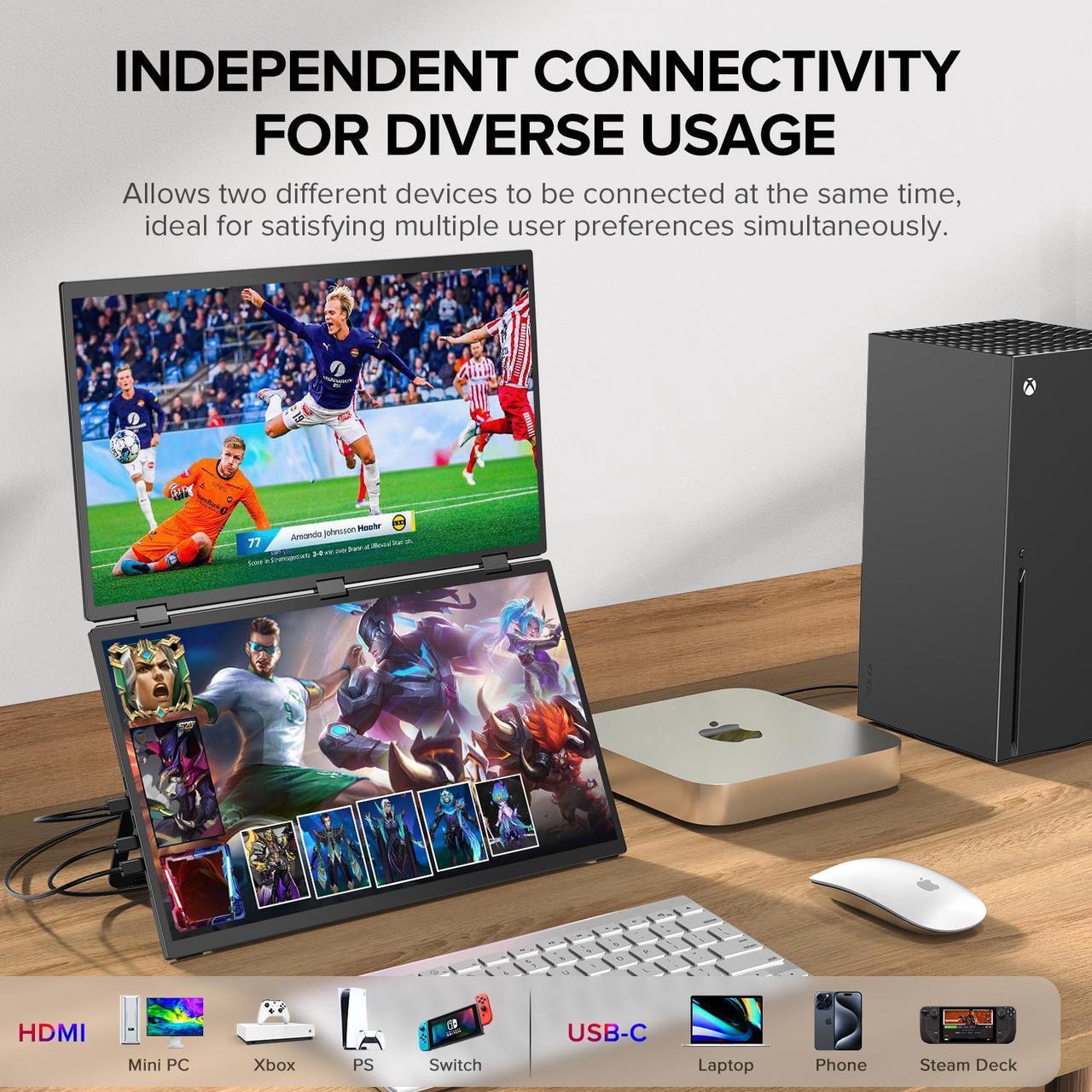 Alt view image 4 of 7 - UPERFECT 18.5" 100Hz Dual Touchscreen Monitor with HDR, 360° Folding, VESA & Stand for Laptop, PC, Phone, Game Console (Plug & Play, No Driver Needed)