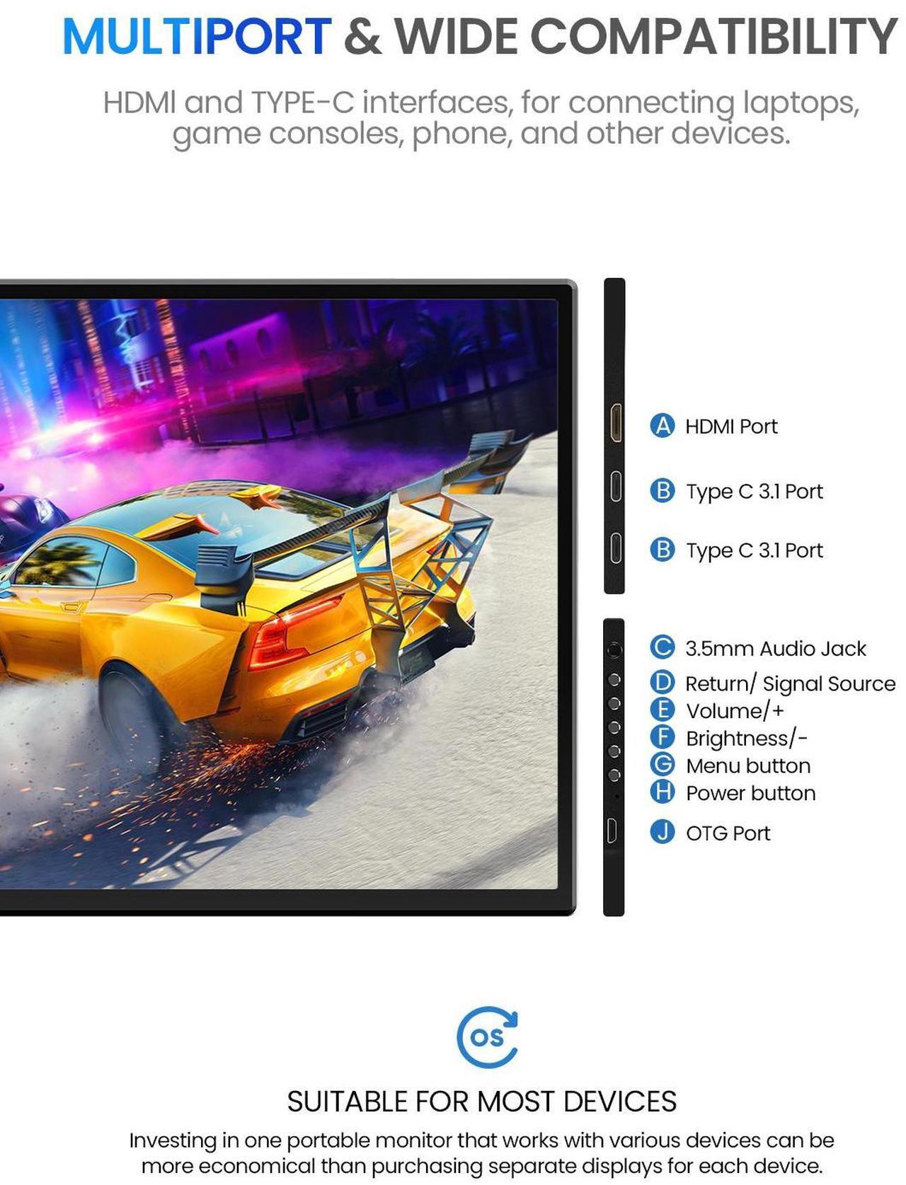 Alt view image 7 of 7 - UPERFECT 24.5" 2K 165Hz Portable Monitor, QHD FreeSync IPS HDR with VESA, 180°Adjustable Stand, USB-C & HDMI, Ideal for Gaming, Travel, Laptop, Switch, Phone