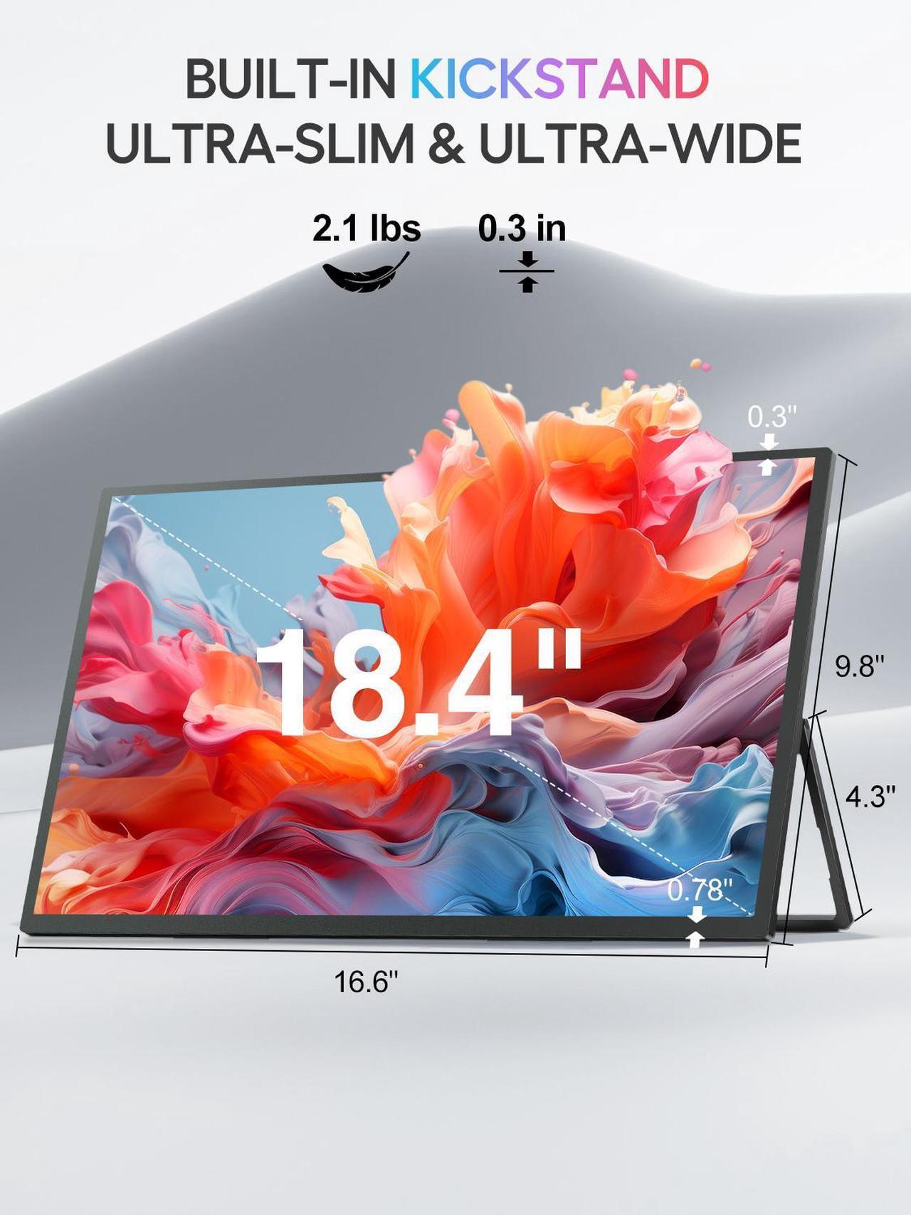 Alt view image 5 of 7 - UPERFECT Portable Monitor 18.4" 4K 60Hz 10-Bit HDR IPS Gaming Monitor with VESA, 180° Adjustable Stand, Ultra-Slim & Lightweight Frameless Design, FreeSync, Portable Travel Second Monitor for Laptops