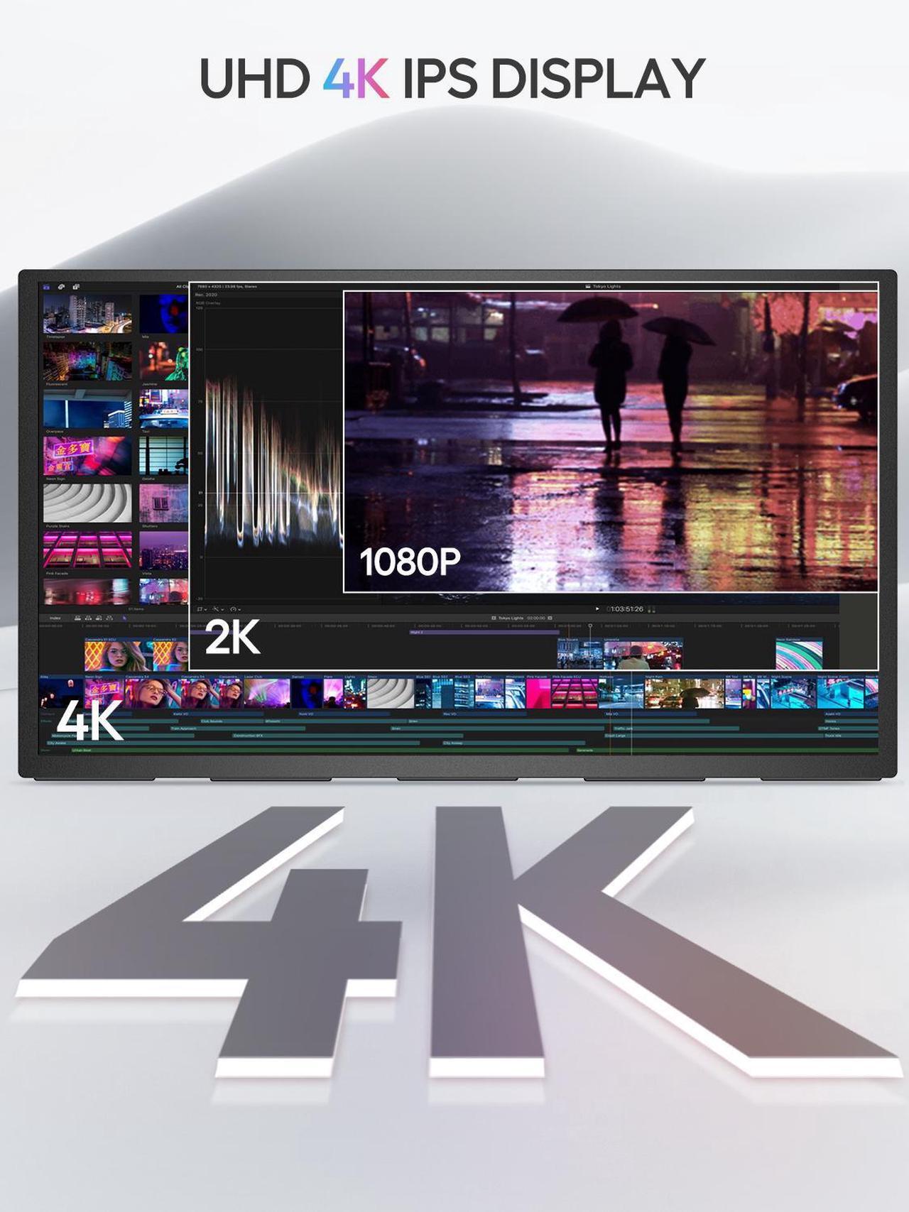 Alt view image 2 of 7 - UPERFECT Portable Monitor 18.4" 4K 60Hz 10-Bit HDR IPS Gaming Monitor with VESA, 180° Adjustable Stand, Ultra-Slim & Lightweight Frameless Design, FreeSync, Portable Travel Second Monitor for Laptops
