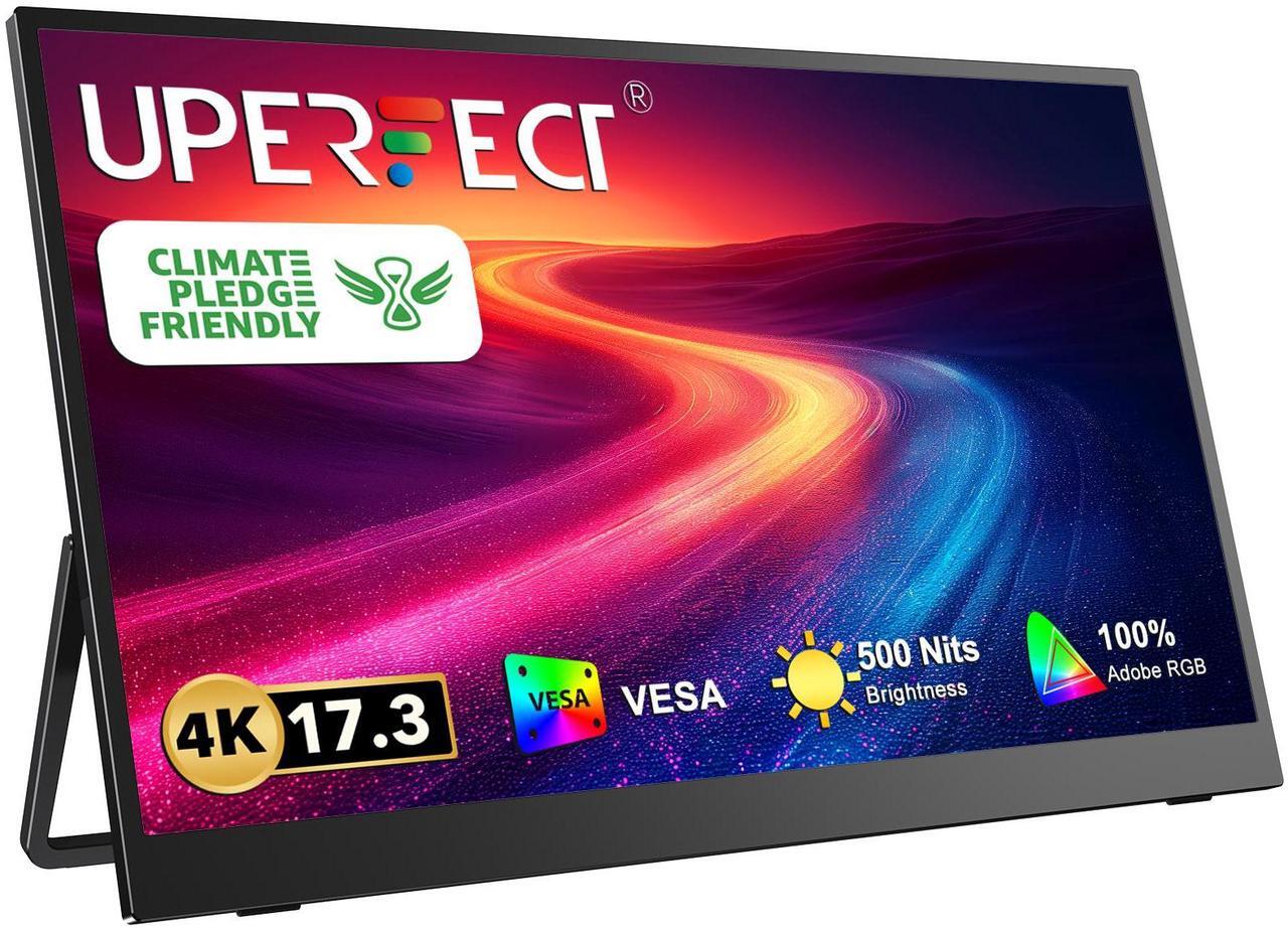 Main image of UPERFECT Portable Monitor 4K, 17.3'' UHD FreeSync 100% Adobe RGB 500 Nits Brightness HDR IPS 2 Speakers Eye Care Game Display Type-C HDMI for Xbox PS4 Switch Laptop PC Phone Mac, VESA & Smart Case