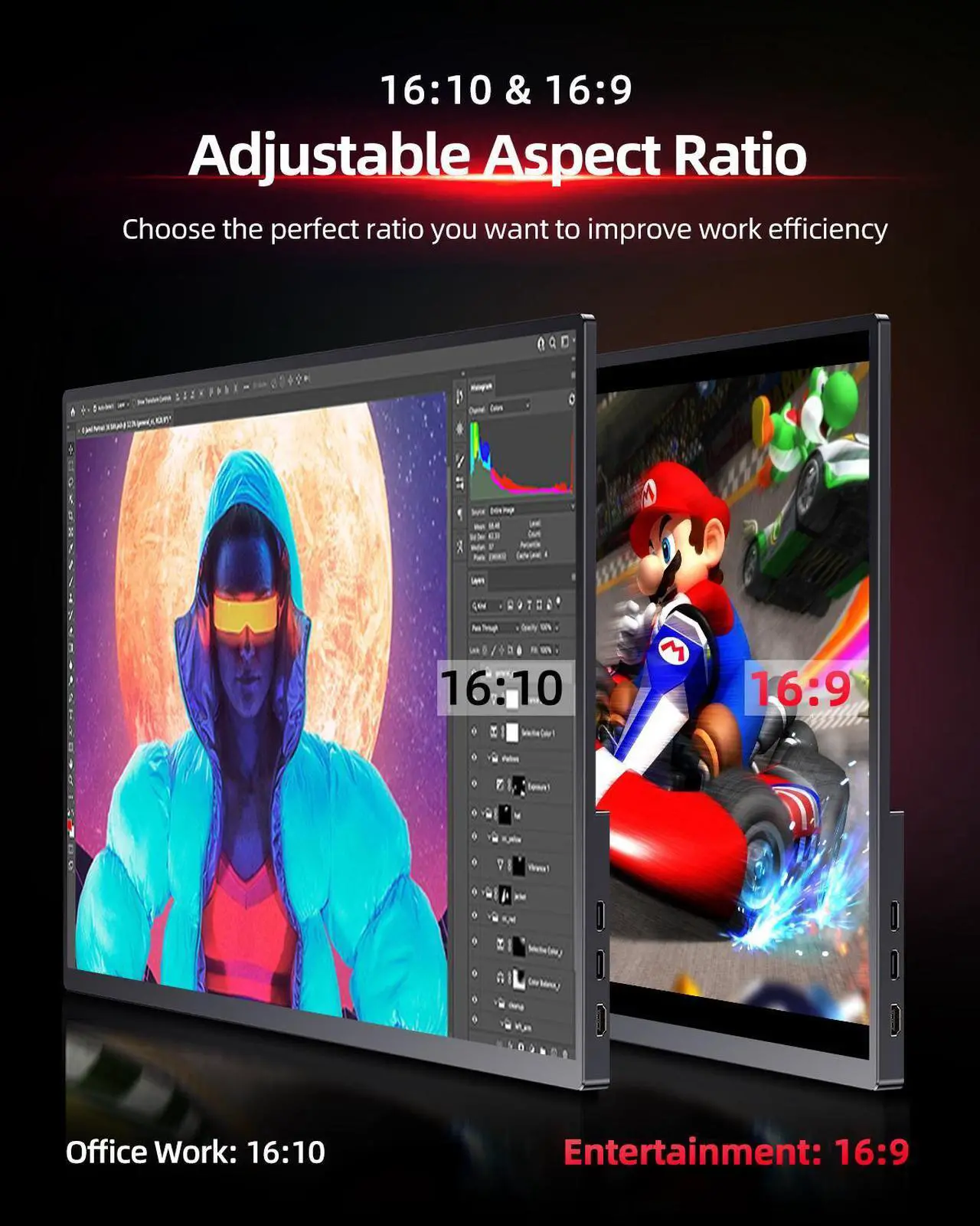 Alt view image 6 of 7 - UPERFECT 16" 2K QHD 144Hz Portable Gaming Monitor with HDR, FreeSync, VESA Mount, Smart Case, and Wide Compatibility for PC, Console, Phone