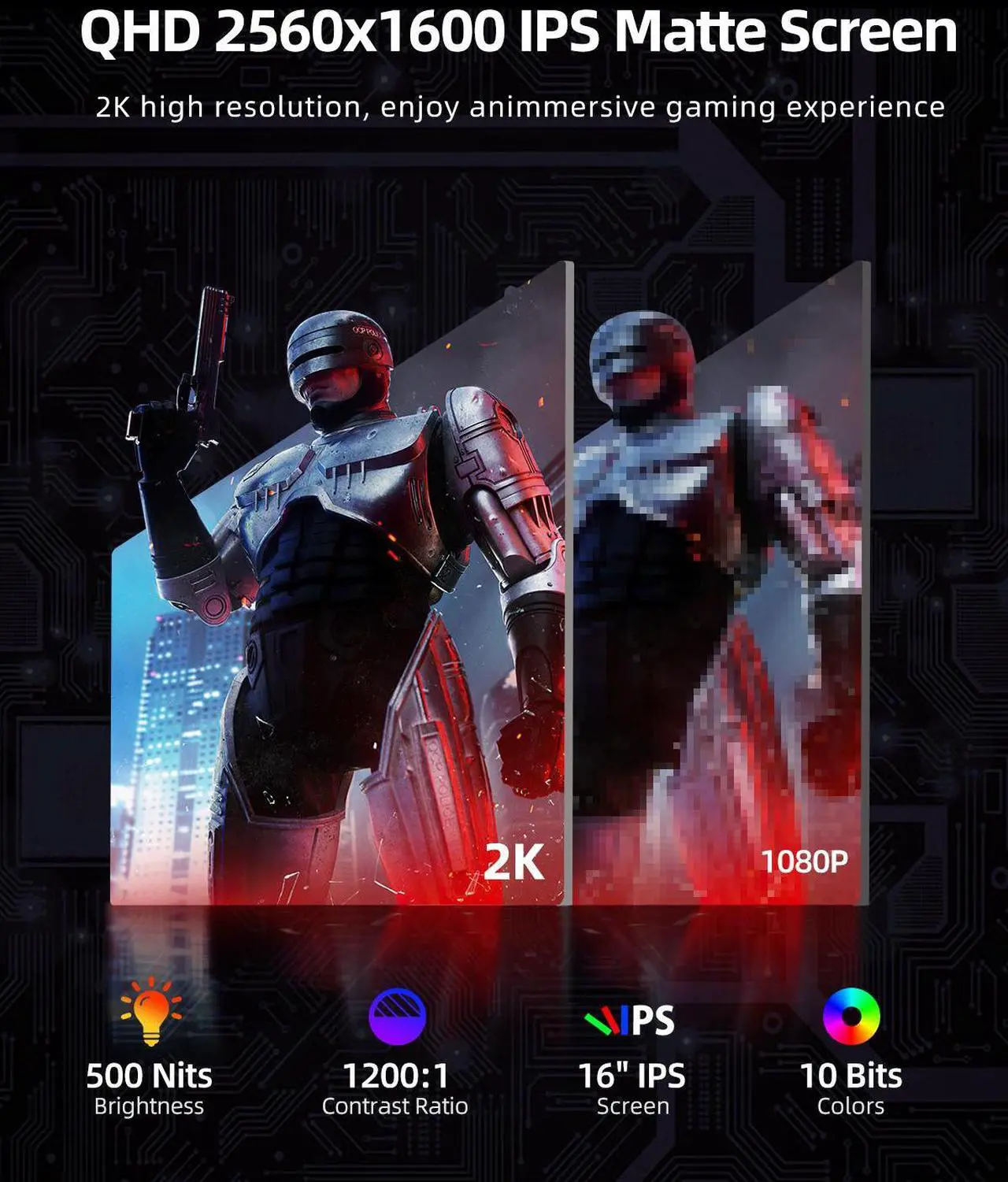Alt view image 3 of 7 - UPERFECT 16" 2K QHD 144Hz Portable Gaming Monitor with HDR, FreeSync, VESA Mount, Smart Case, and Wide Compatibility for PC, Console, Phone