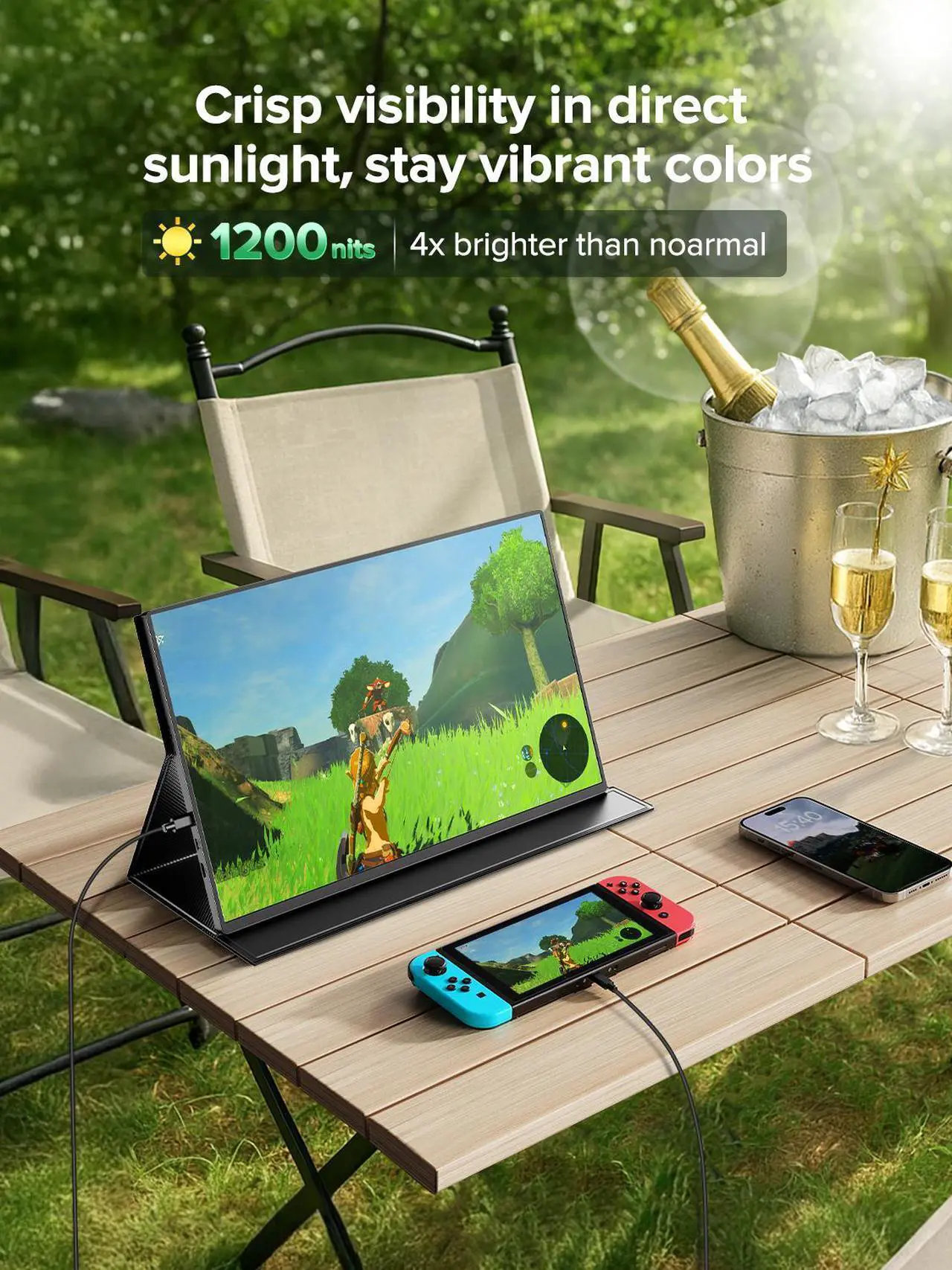 Alt view image 5 of 7 - UPERFECT 16" 4K Portable Monitor - 1200 Nits True Brightness, 1MS FreeSync, 2000:1 Contrast, USB-C/HDMI, VESA & Smart Case for Laptops, Consoles & More