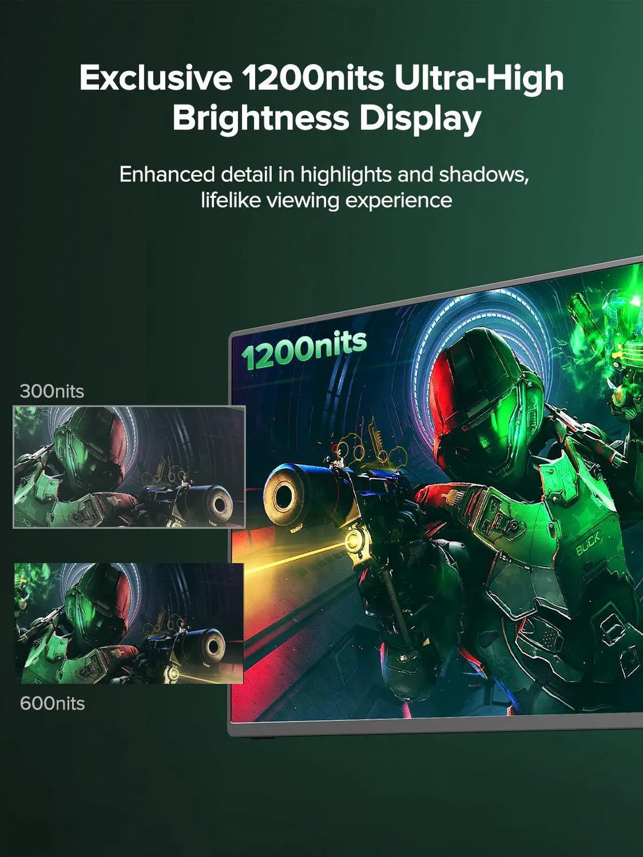 Alt view image 4 of 7 - UPERFECT 16" 4K Portable Monitor - 1200 Nits True Brightness, 1MS FreeSync, 2000:1 Contrast, USB-C/HDMI, VESA & Smart Case for Laptops, Consoles & More