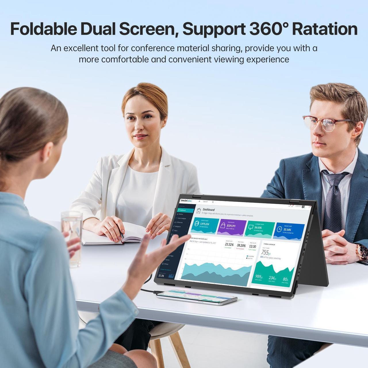 Alt view image 3 of 7 - UPERFECT 15.6" 1080P Dual Portable Monitor, Fold Gaming Monitor Portable Display For Laptop Screen Extender Bult-in Stand (No Driver Needed)