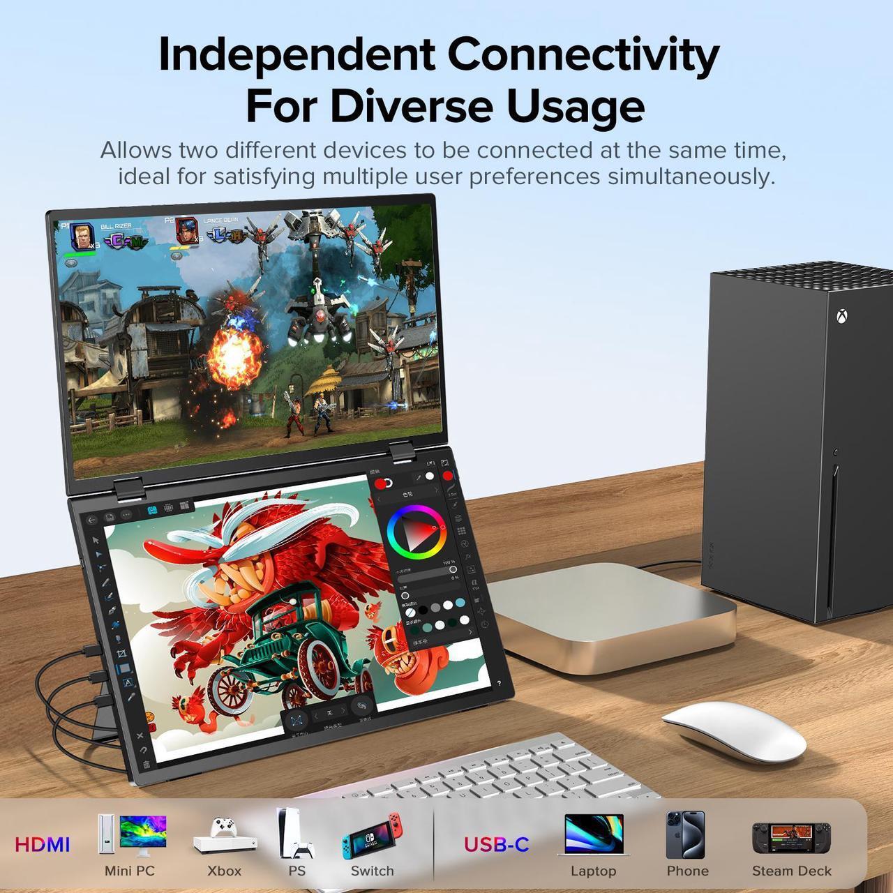 Alt view image 5 of 7 - UPERFECT 15.6" 1080P Dual Portable Monitor, Fold Gaming Monitor Portable Display For Laptop Screen Extender Bult-in Stand (No Driver Needed)