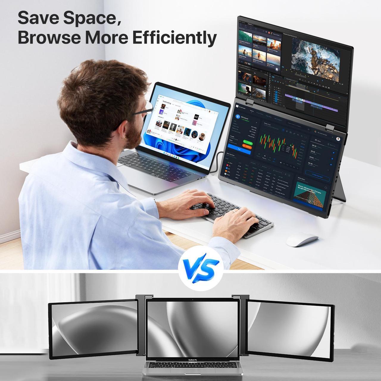Alt view image 6 of 7 - UPERFECT 15.6" 1080P Dual Portable Monitor, Fold Gaming Monitor Portable Display For Laptop Screen Extender Bult-in Stand (No Driver Needed)