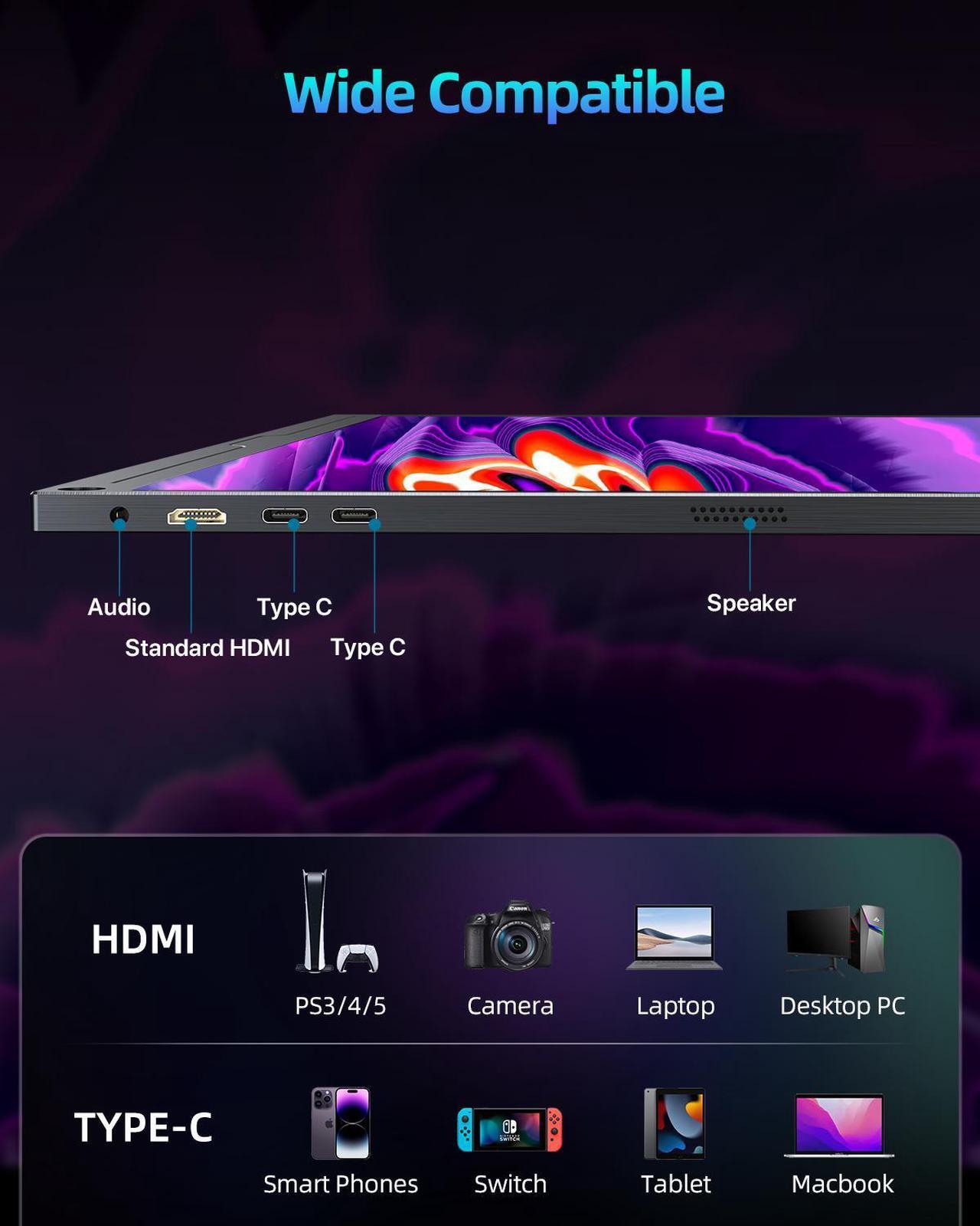 Alt view image 2 of 7 - UPERFECT 144 Hz Gaming Monitor 2560 x 1600 HDR Portable Monitor Narrow Border, Frosted Monitor Plug and Play, Widely Compatible With Housing and Integrated Speakers