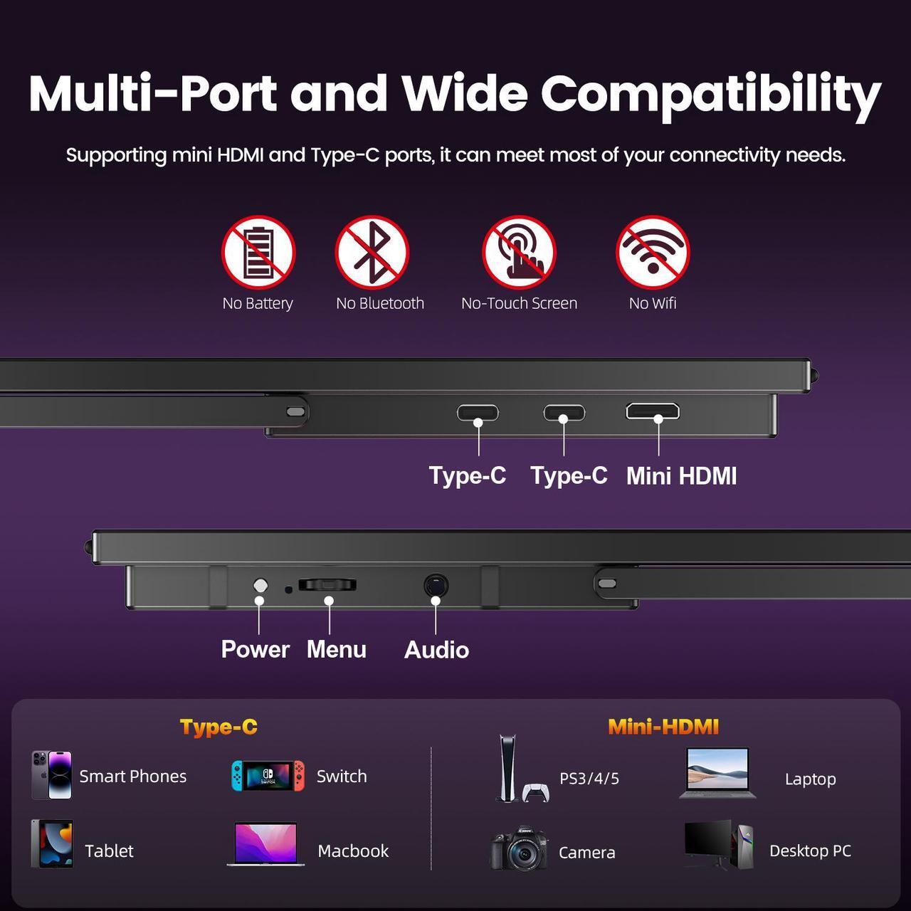 Alt view image 7 of 7 - UPERFECT 18.5" 120Hz Portable Monitor 1080P FHD Portable Gaming Monitor Freesyc Screen For Switch Xbox PS