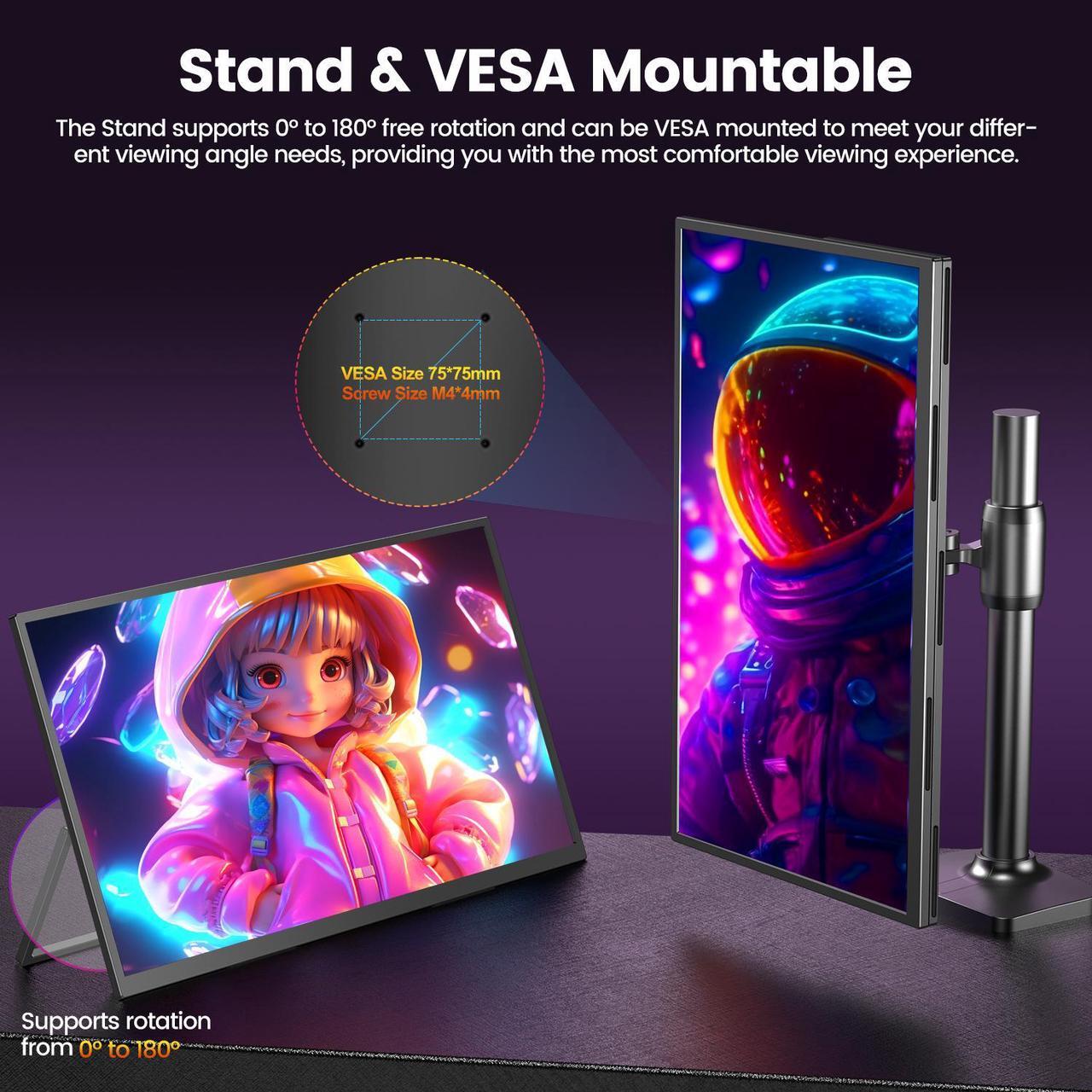 Alt view image 5 of 7 - UPERFECT 18.5" 120Hz Portable Monitor 1080P FHD Portable Gaming Monitor Freesyc Screen For Switch Xbox PS