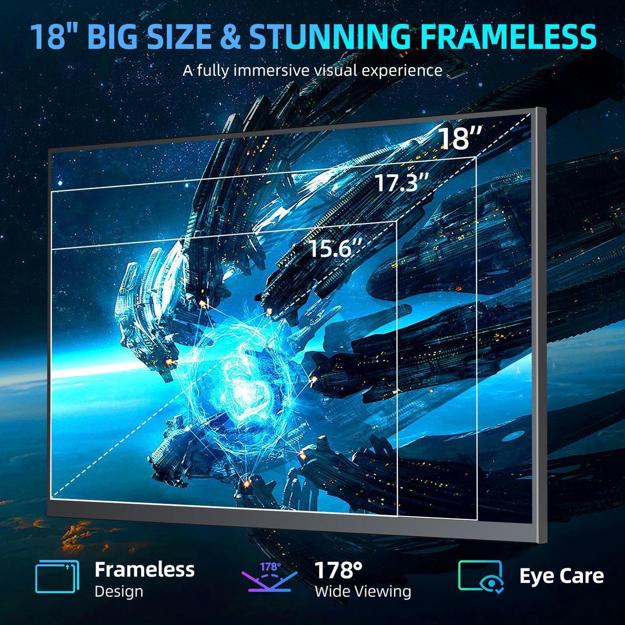 Alt view image 5 of 7 - UPERFECT UGame K118 18" 2K 144Hz Portable Gaming Monitor with 100% DCI-P3, FreeSync, HDR, VESA Mount, and Eye-Care Features