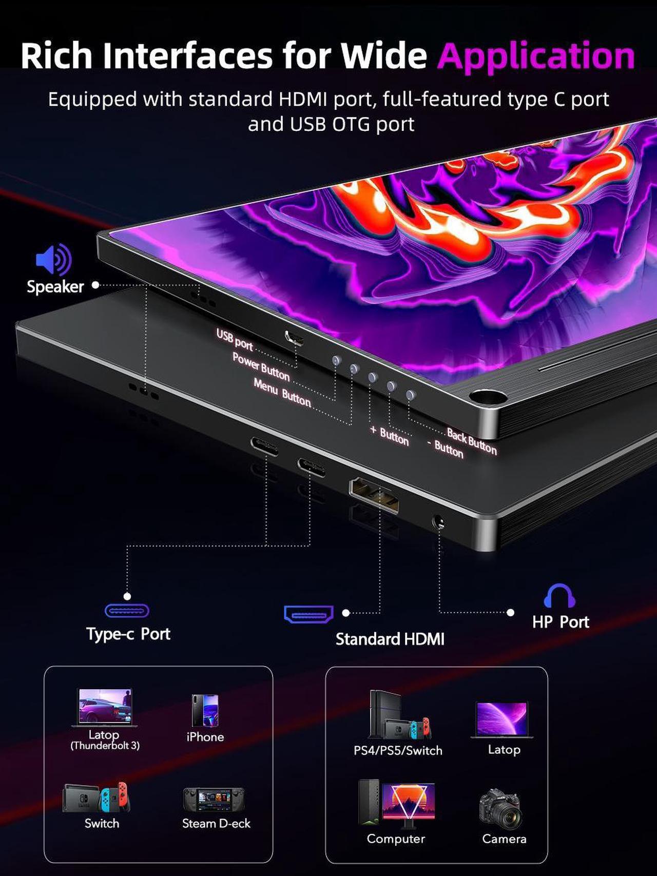 Alt view image 2 of 7 - UPERFECT 15.6" 4K Ultra HD Portable Monitor - 600nits, 100% sRGB, IPS Panel, USB-C, Game & Multi-Device Compatible