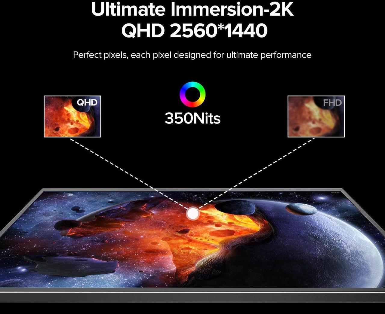 Alt view image 2 of 7 - UPERFECT 22" QHD 2560x1440 Portable Monitor 2K FreeSync IPS HDR Gaming Display with 180° Adjustable Stand USB-C & HDMI for Laptop, Switch, Phone