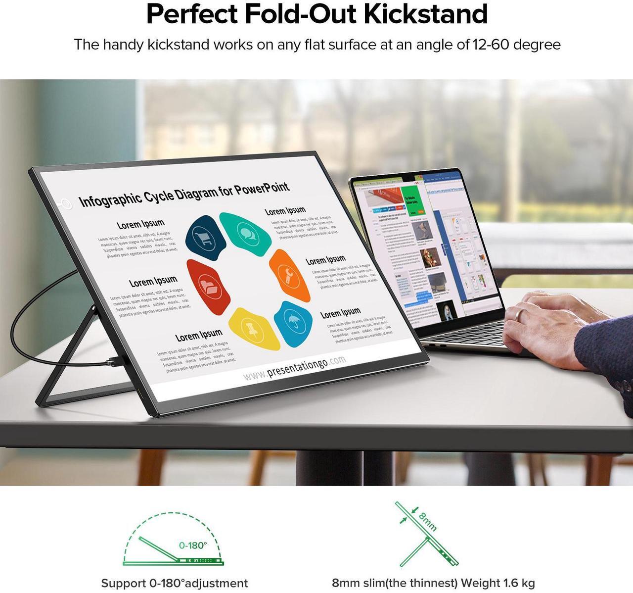 Alt view image 7 of 7 - UPERFECT 22" QHD 2560x1440 Portable Monitor 2K FreeSync IPS HDR Gaming Display with 180° Adjustable Stand USB-C & HDMI for Laptop, Switch, Phone
