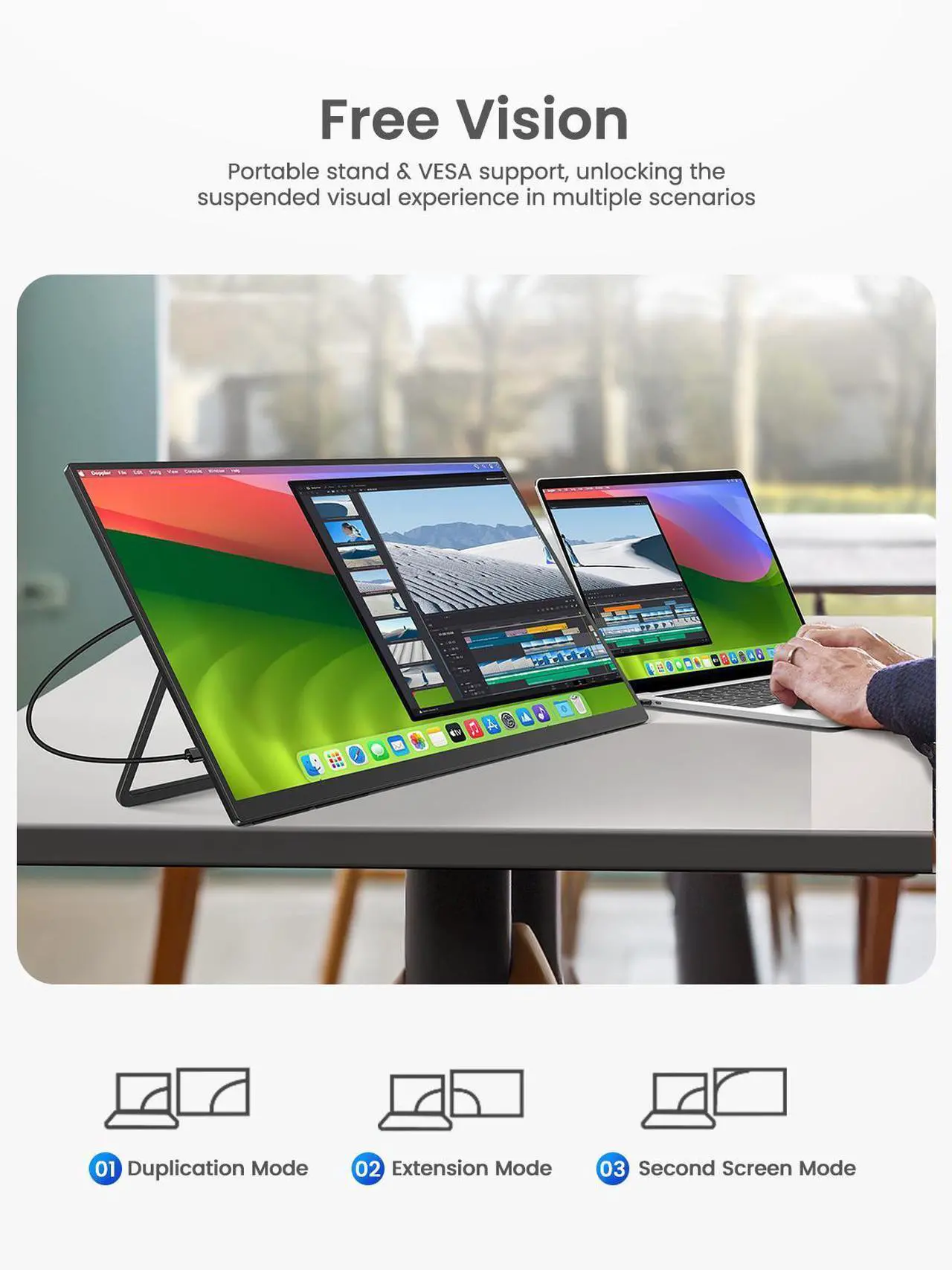 Alt view image 6 of 7 - UPERFECT 23.8" 100Hz FreeSync IPS HDR Gaming Portable Monitor with USB-C, HDMI, VESA Mount & 180° Adjustable Stand Perfect for Laptops, Switch, Phones