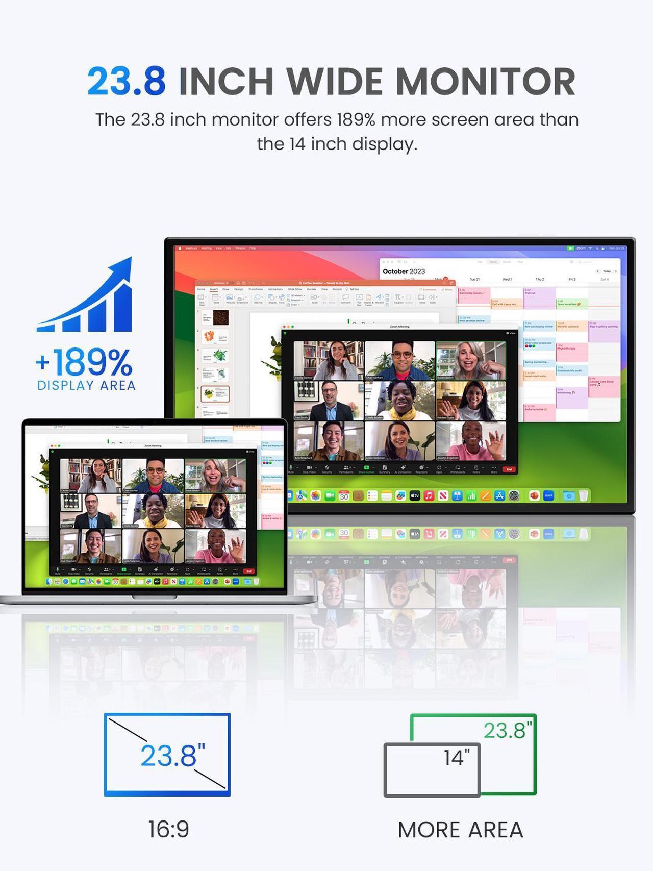 Alt view image 3 of 7 - UPERFECT 24" 120HZ Portable Monitor w/ 180°Adjustable Kickstand & VESA, Large Portable Gaming Monitor with HDMI Type C, External Portable Monitor for Laptops, Steamdeck, MacBook, Phones, Mini PC