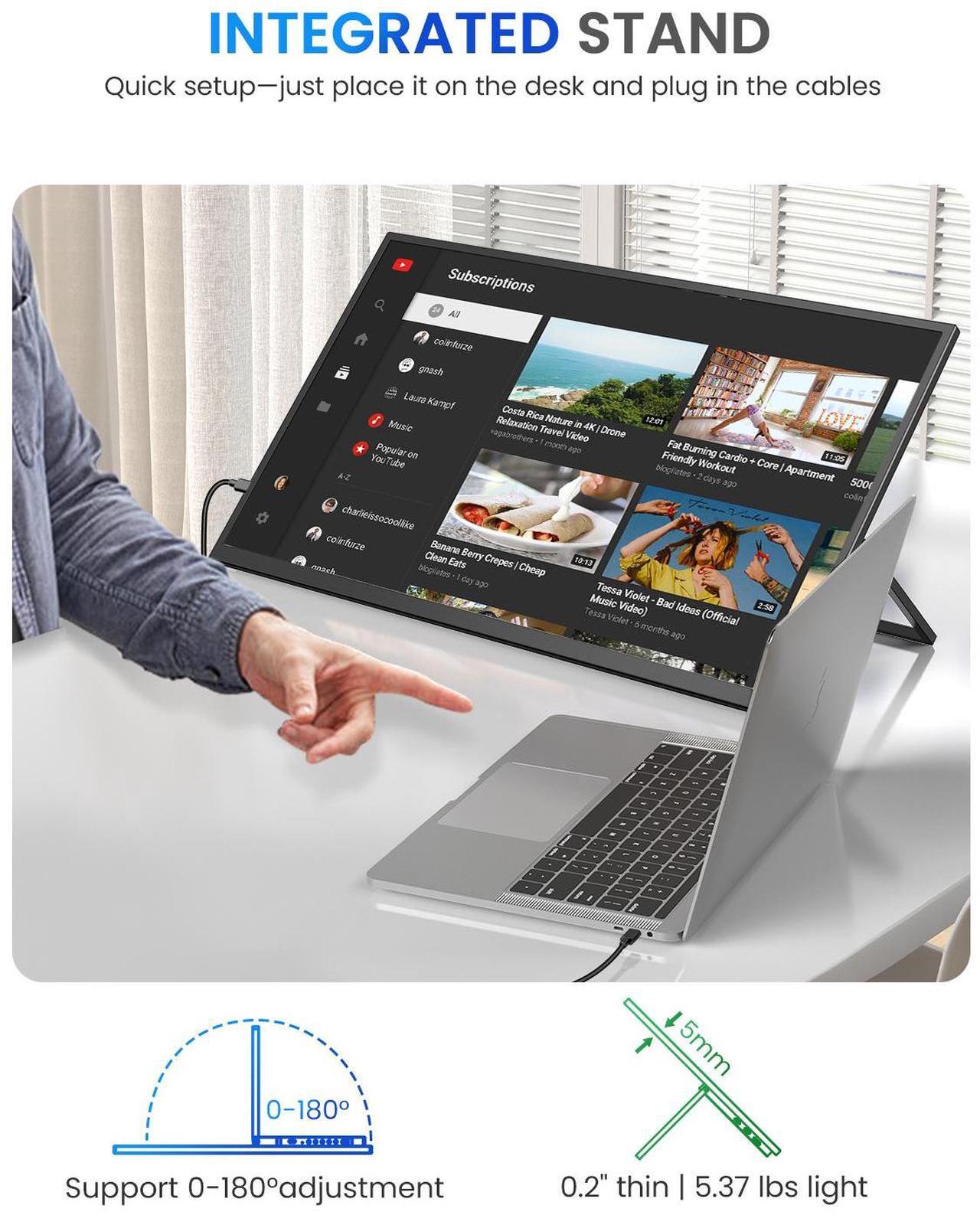 Alt view image 4 of 7 - UPERFECT 24" 120HZ Portable Monitor w/ 180°Adjustable Kickstand & VESA, Large Portable Gaming Monitor with HDMI Type C, External Portable Monitor for Laptops, Steamdeck, MacBook, Phones, Mini PC
