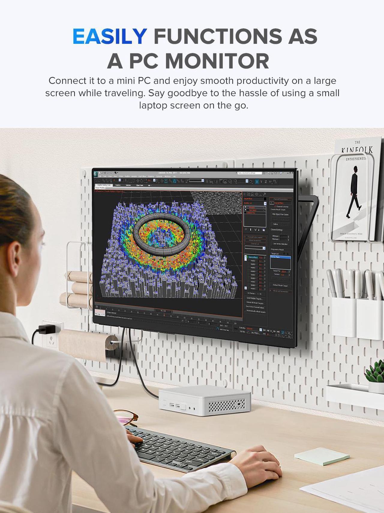 Alt view image 6 of 7 - UPERFECT 24" 120HZ Portable Monitor w/ 180°Adjustable Kickstand & VESA, Large Portable Gaming Monitor with HDMI Type C, External Portable Monitor for Laptops, Steamdeck, MacBook, Phones, Mini PC