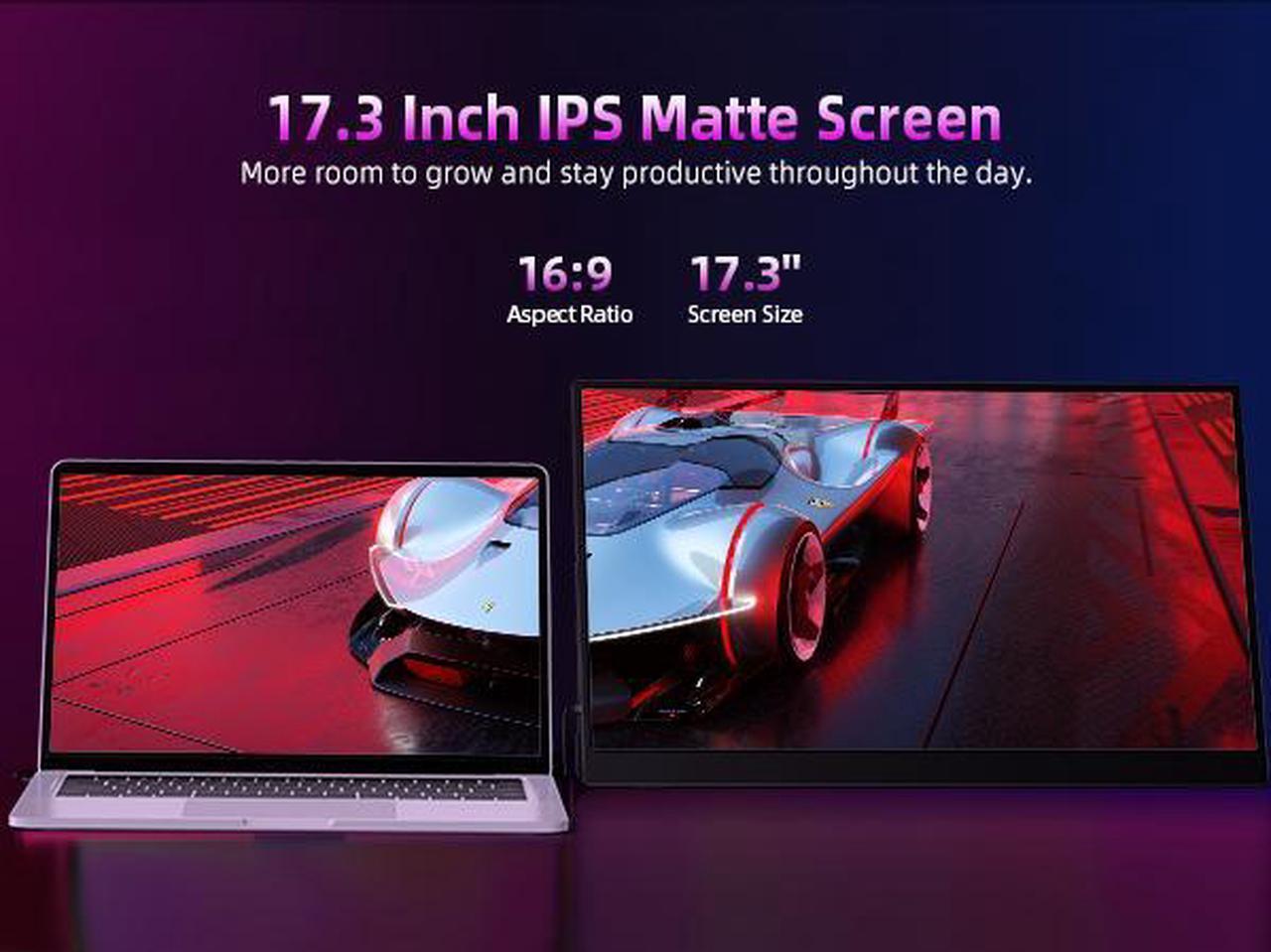 Alt view image 5 of 7 - UPERFECT Portable Monitor 4K, 17.3'' UHD FreeSync 100% Adobe RGB 500 Nits Brightness HDR IPS 2 Speakers Eye Care Game Display Type-C DP HDMI for Xbox PS4 Switch Laptop PC Phone Mac, VESA & Smart Case